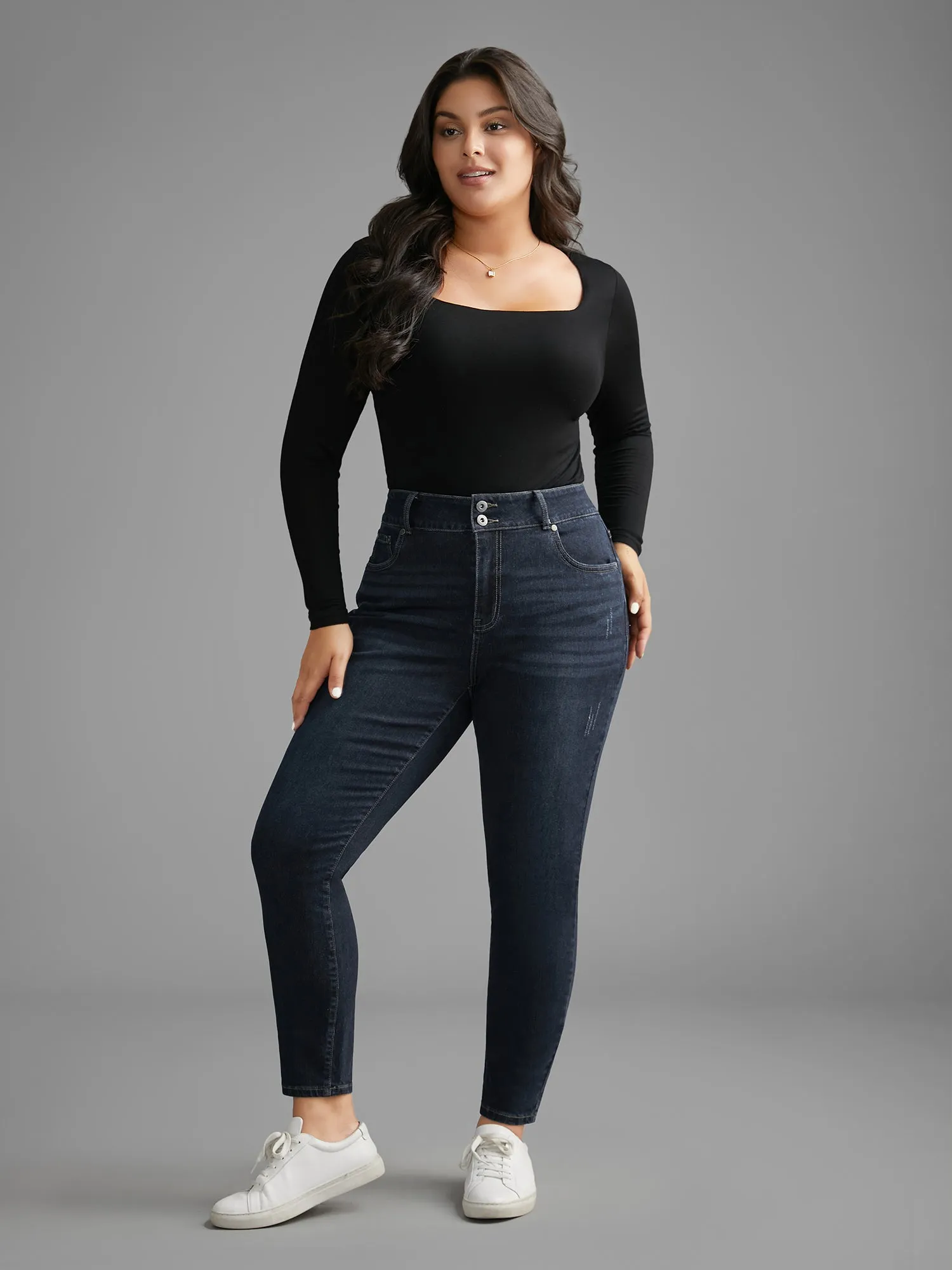 Dark Wash Button Up Skinny Jeans sold by Bloomchic product image thumbnail 3