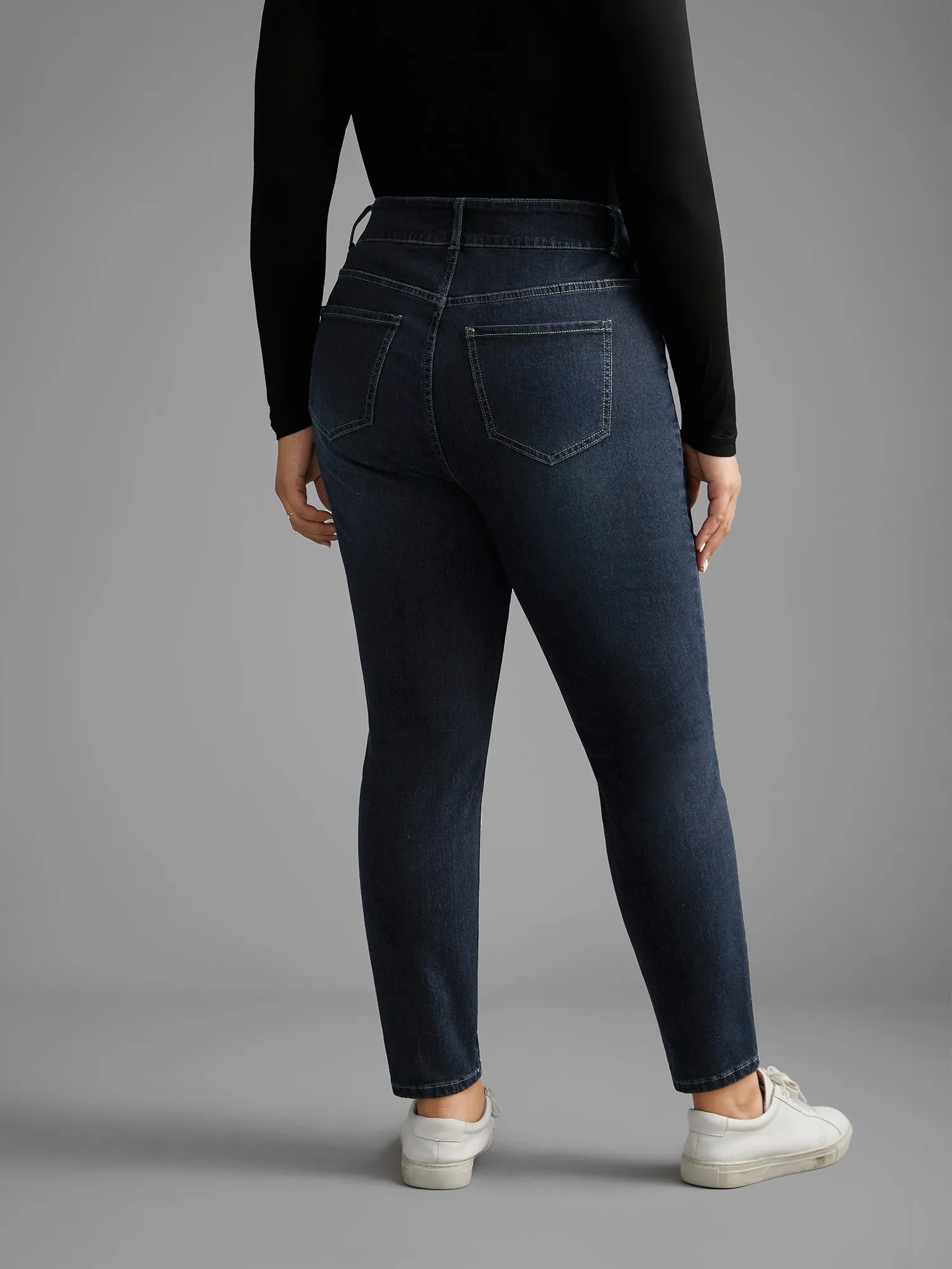 Dark Wash Button Up Skinny Jeans sold by Bloomchic product image thumbnail 2