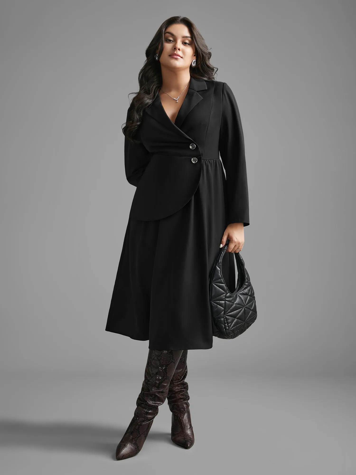 Suit Collar Metal Detail Midi Dress sold by Bloomchic product image thumbnail 3