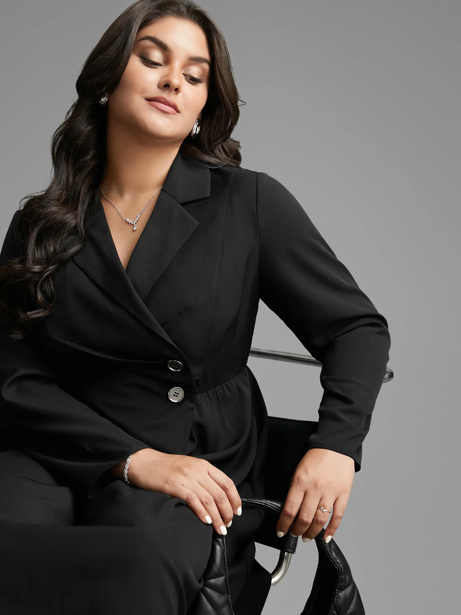 Suit Collar Metal Detail Midi Dress sold by Bloomchic product image thumbnail 2