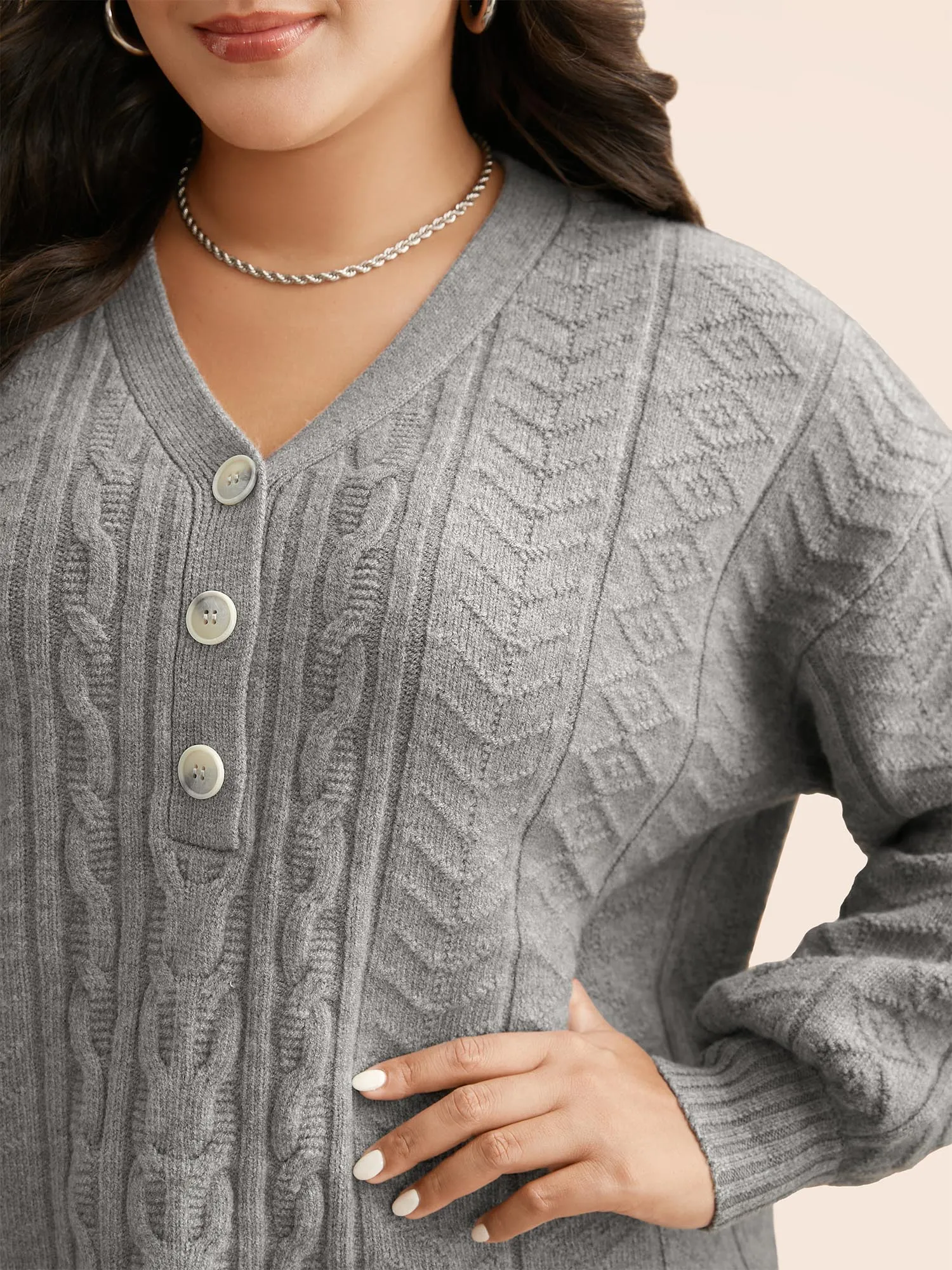 Supersoft Essentials Cable Knit Button Up Pullover sold by Bloomchic product image thumbnail 5