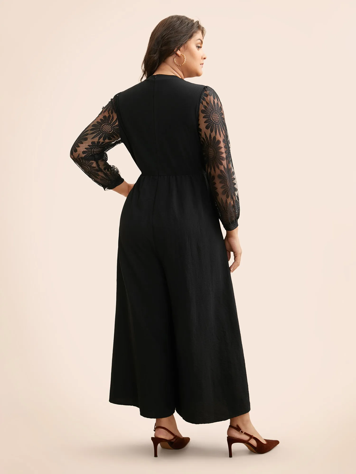 Crochet Lace Mesh Mock Neck Jumpsuit sold by Bloomchic product image thumbnail 4