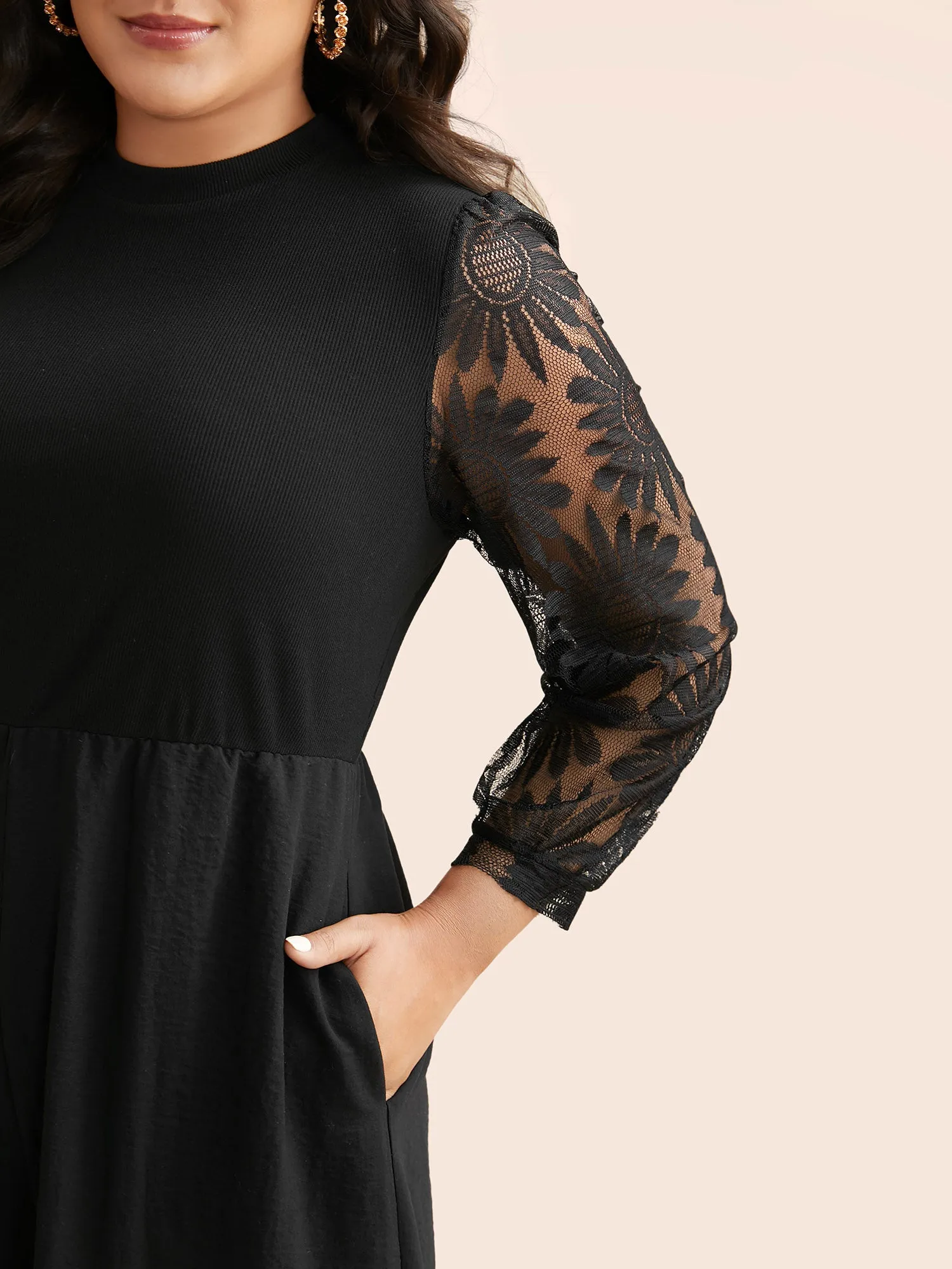 Crochet Lace Mesh Mock Neck Jumpsuit sold by Bloomchic product image thumbnail 2