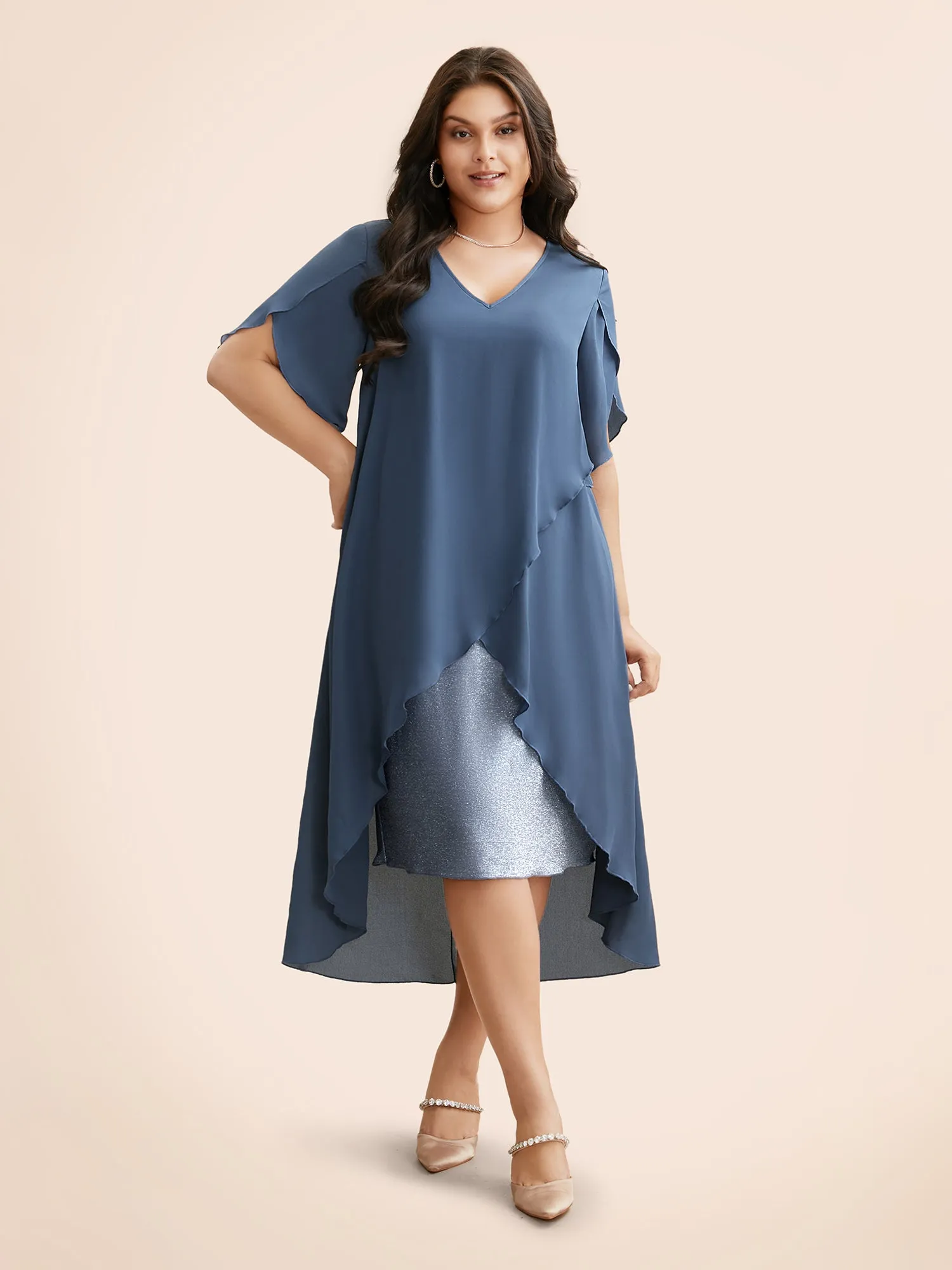 Solid Petal Sleeve Tiered Hem Dress sold by Bloomchic product image thumbnail 3