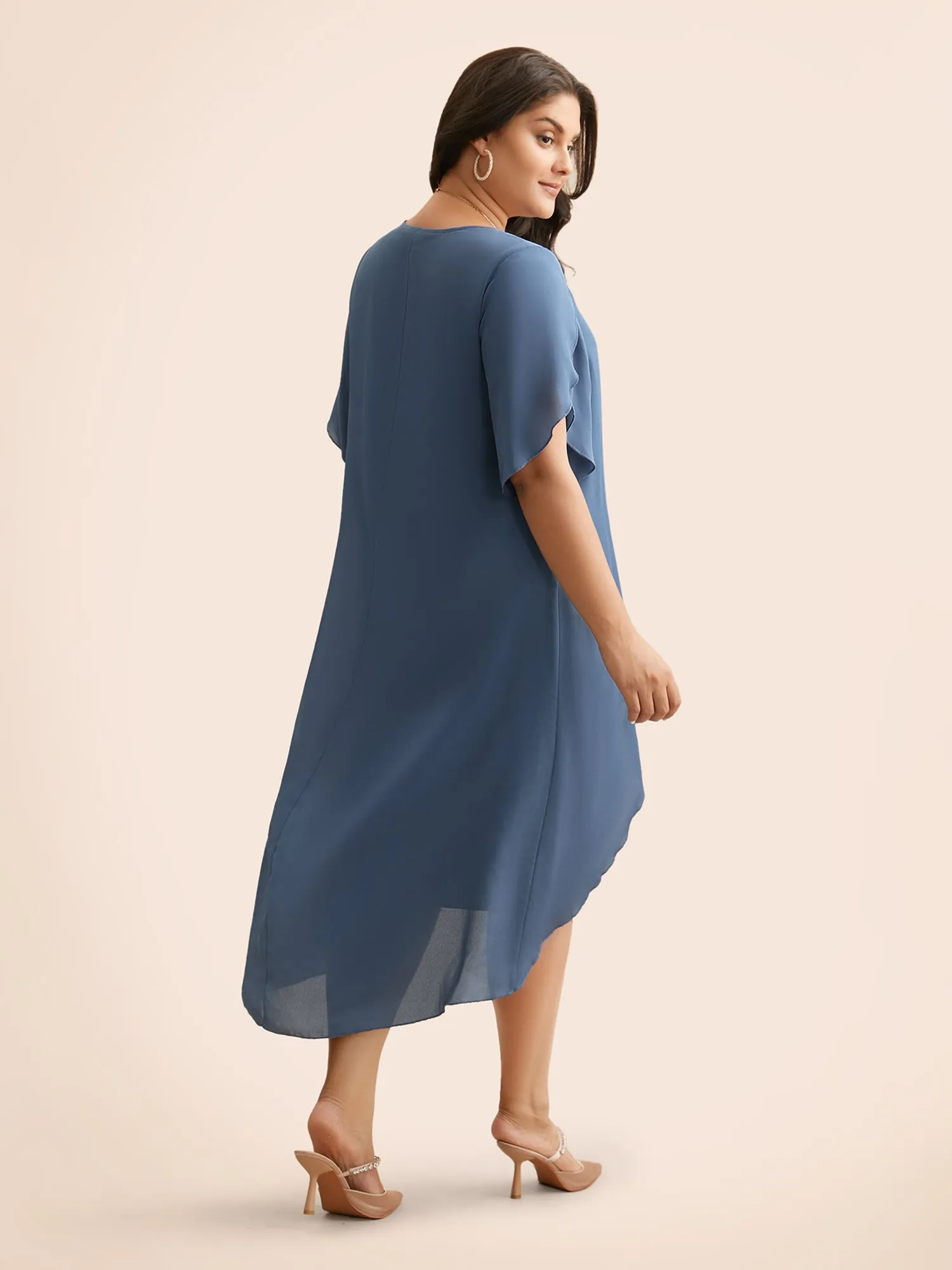 Solid Petal Sleeve Tiered Hem Dress sold by Bloomchic product image thumbnail 4