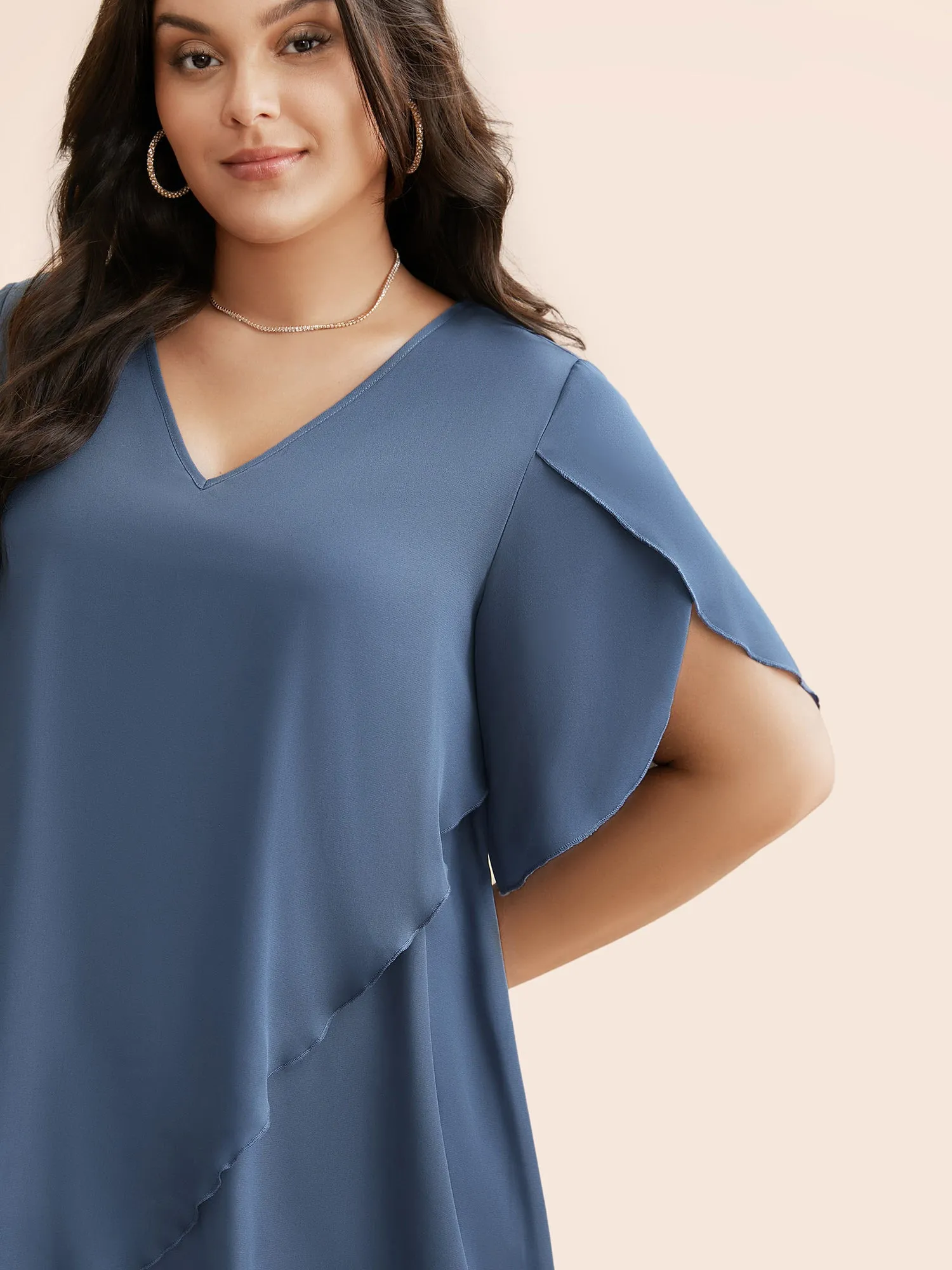 Solid Petal Sleeve Tiered Hem Dress sold by Bloomchic product image thumbnail 2