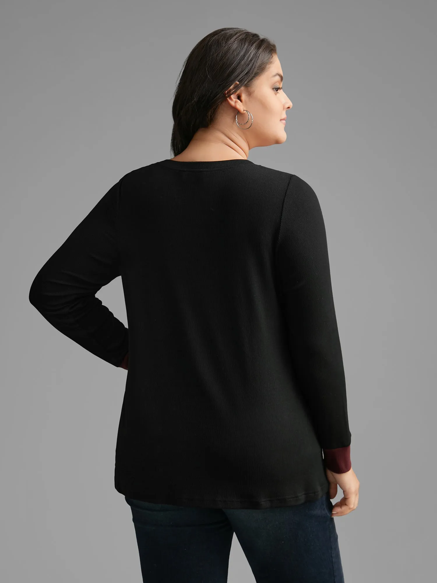 Notched Collar Contrast Patchwork Button Up T-shirt sold by Bloomchic product image thumbnail 4