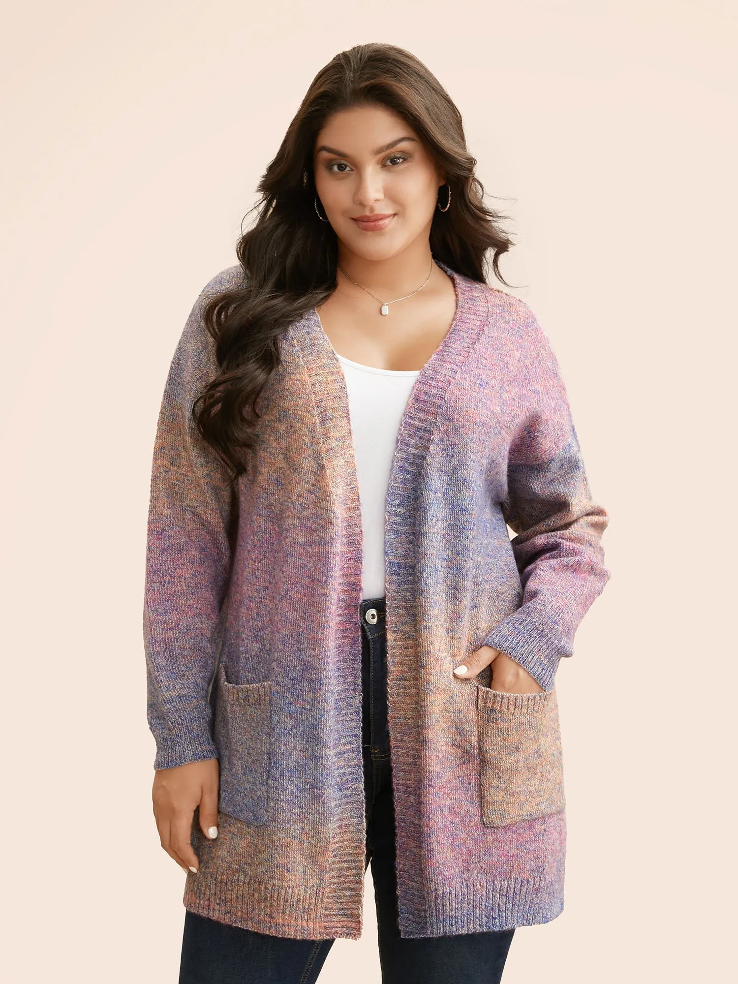Gradient Dyeing Patch Pocket Cardigan sold by Bloomchic