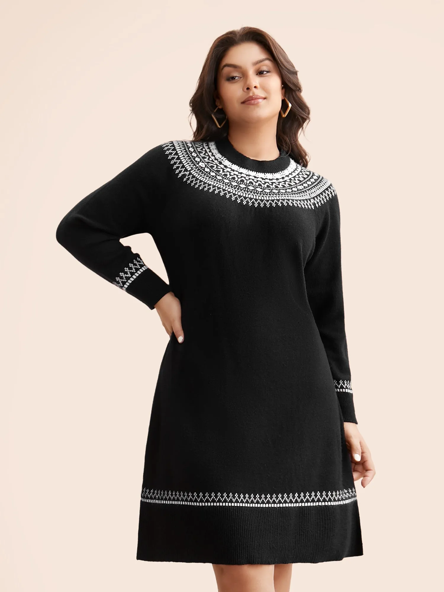 Supersoft Essentials Geo-embroidery Fair Isle Fitted Sweater Dress sold by Bloomchic
