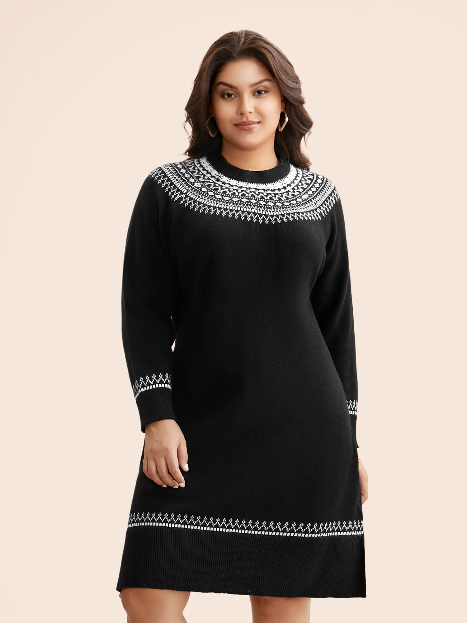 Supersoft Essentials Geo-embroidery Fair Isle Fitted Sweater Dress sold by Bloomchic product image thumbnail 4
