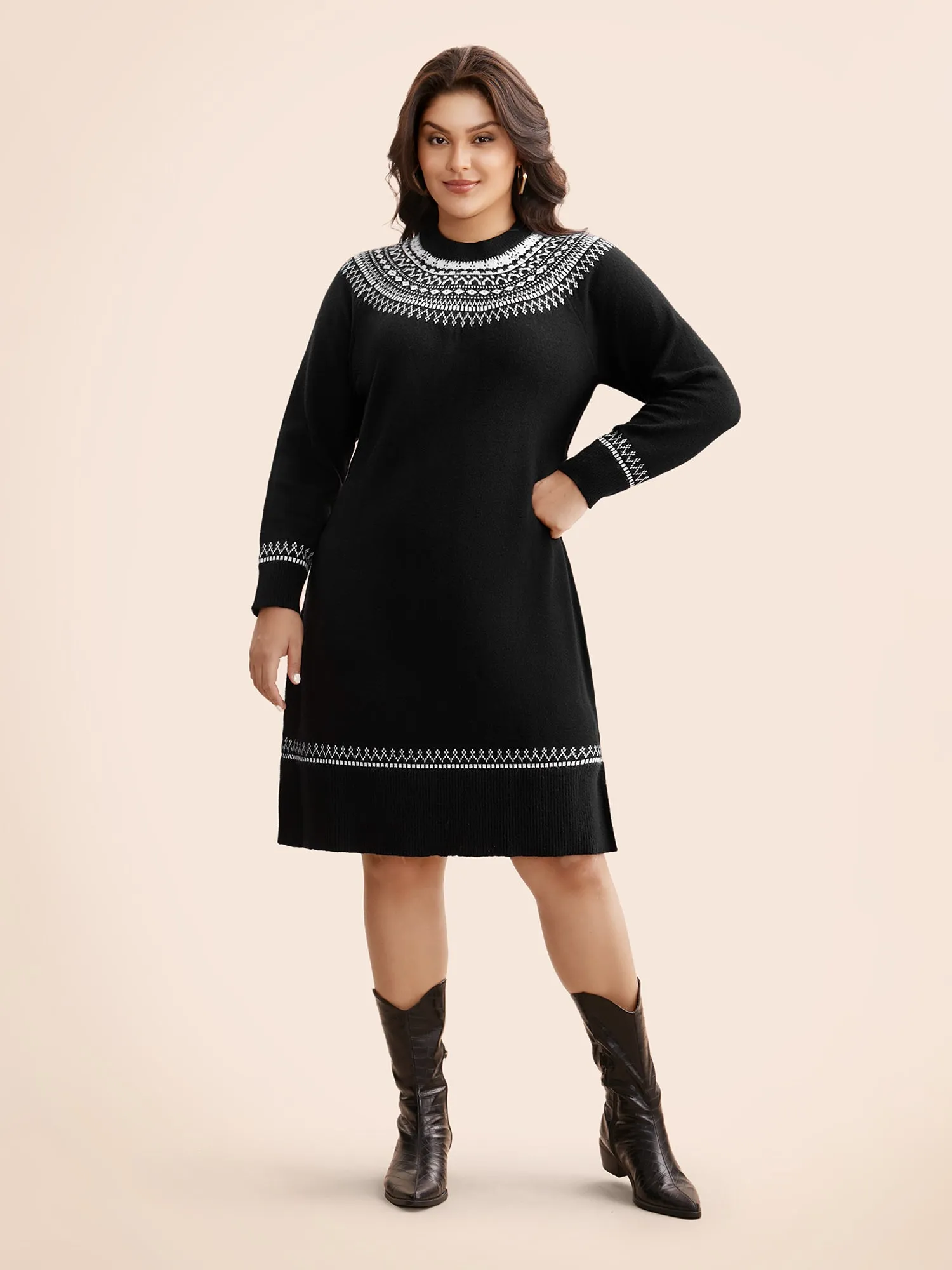 Supersoft Essentials Geo-embroidery Fair Isle Fitted Sweater Dress sold by Bloomchic product image thumbnail 3