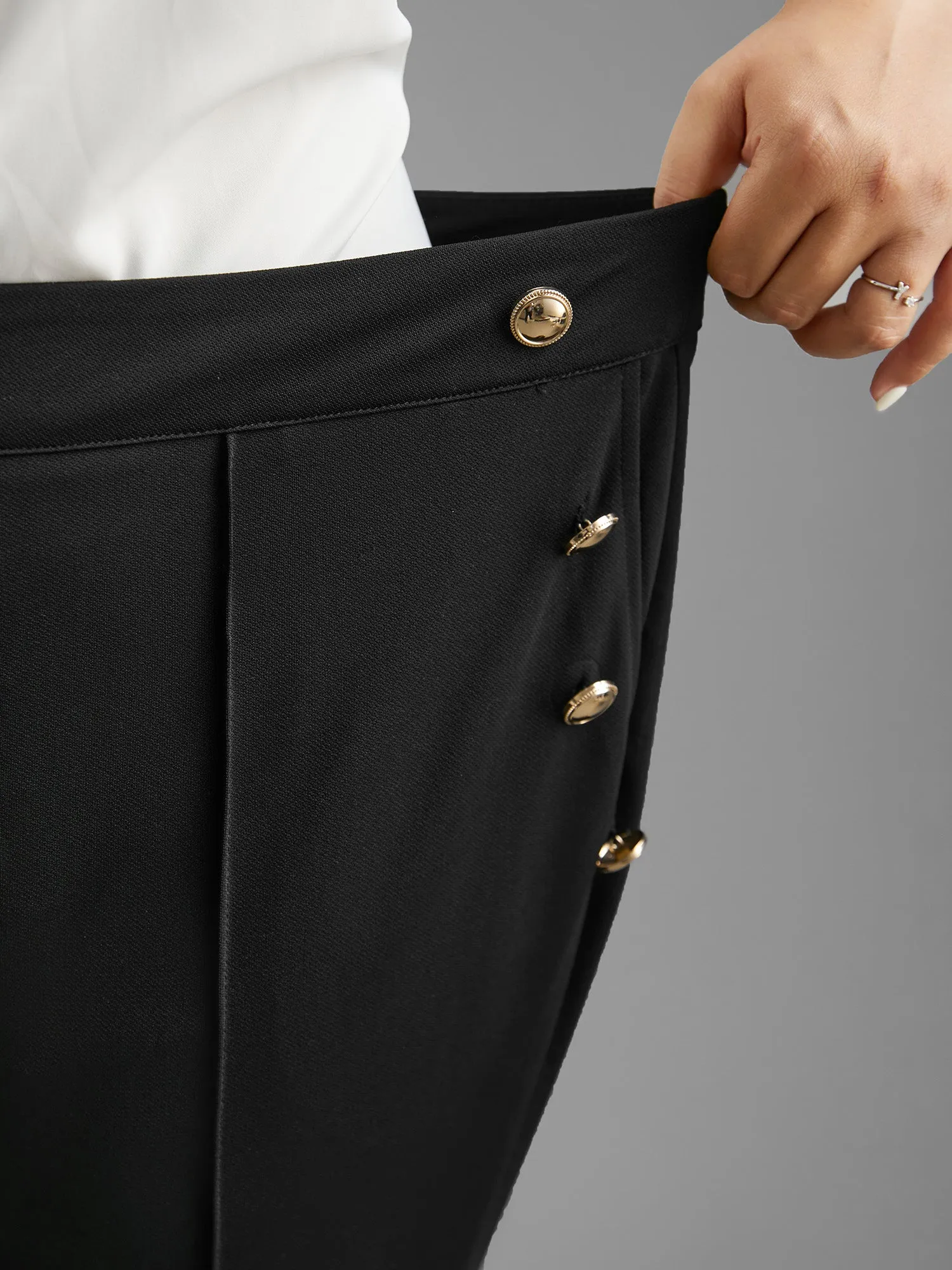 Stretchy Woven Button Detail Bootcut Pants sold by Bloomchic product image thumbnail 5