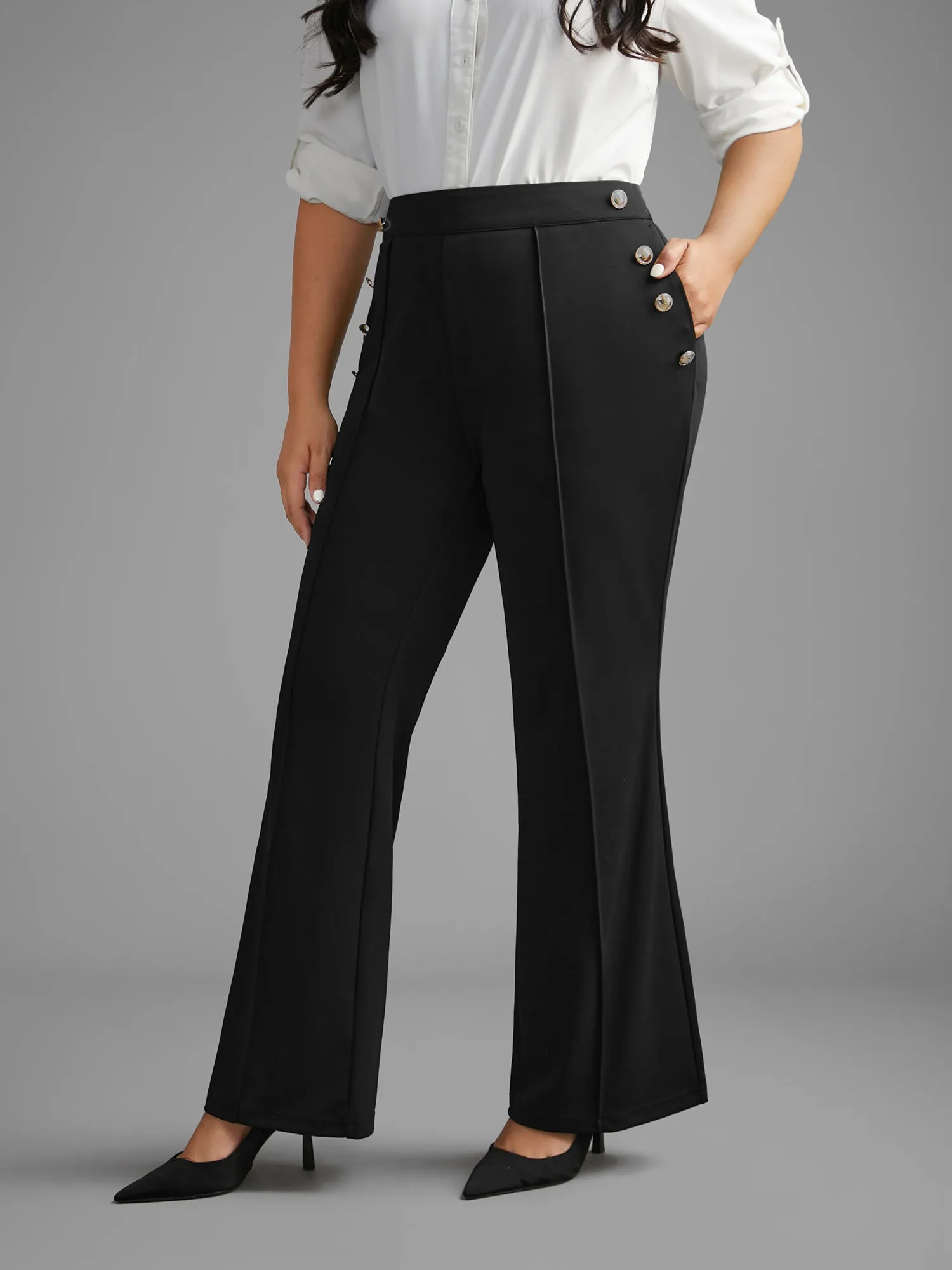 Stretchy Woven Button Detail Bootcut Pants sold by Bloomchic product image thumbnail 3