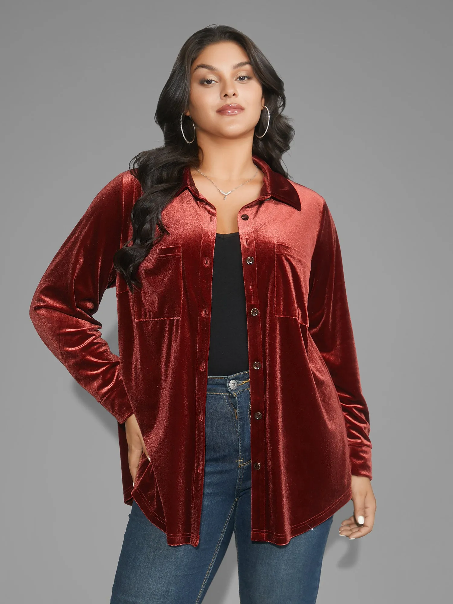 Velvet Curved Hem Gathered Shirt sold by Bloomchic product image thumbnail 4