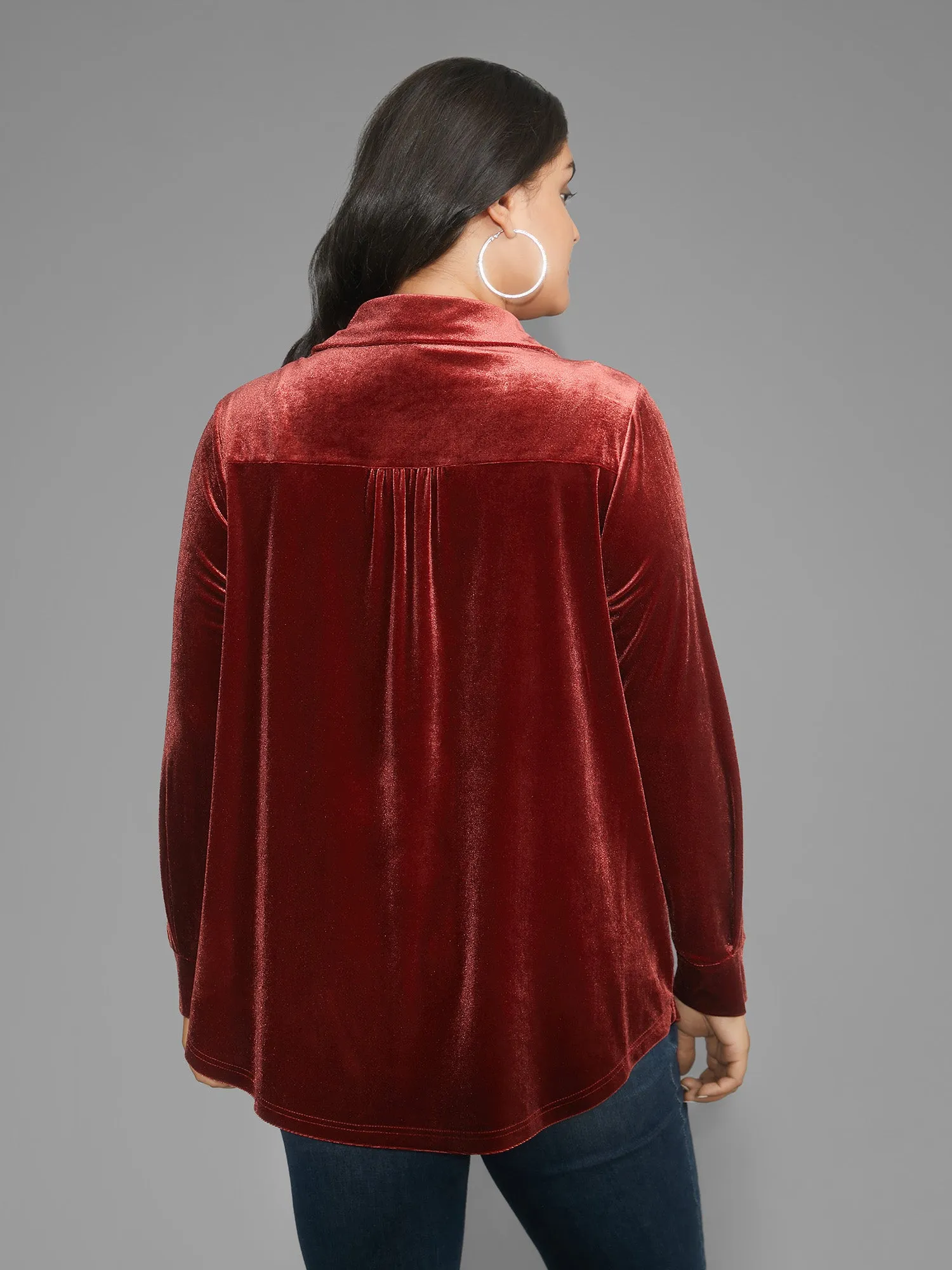 Velvet Curved Hem Gathered Shirt sold by Bloomchic product image thumbnail 5