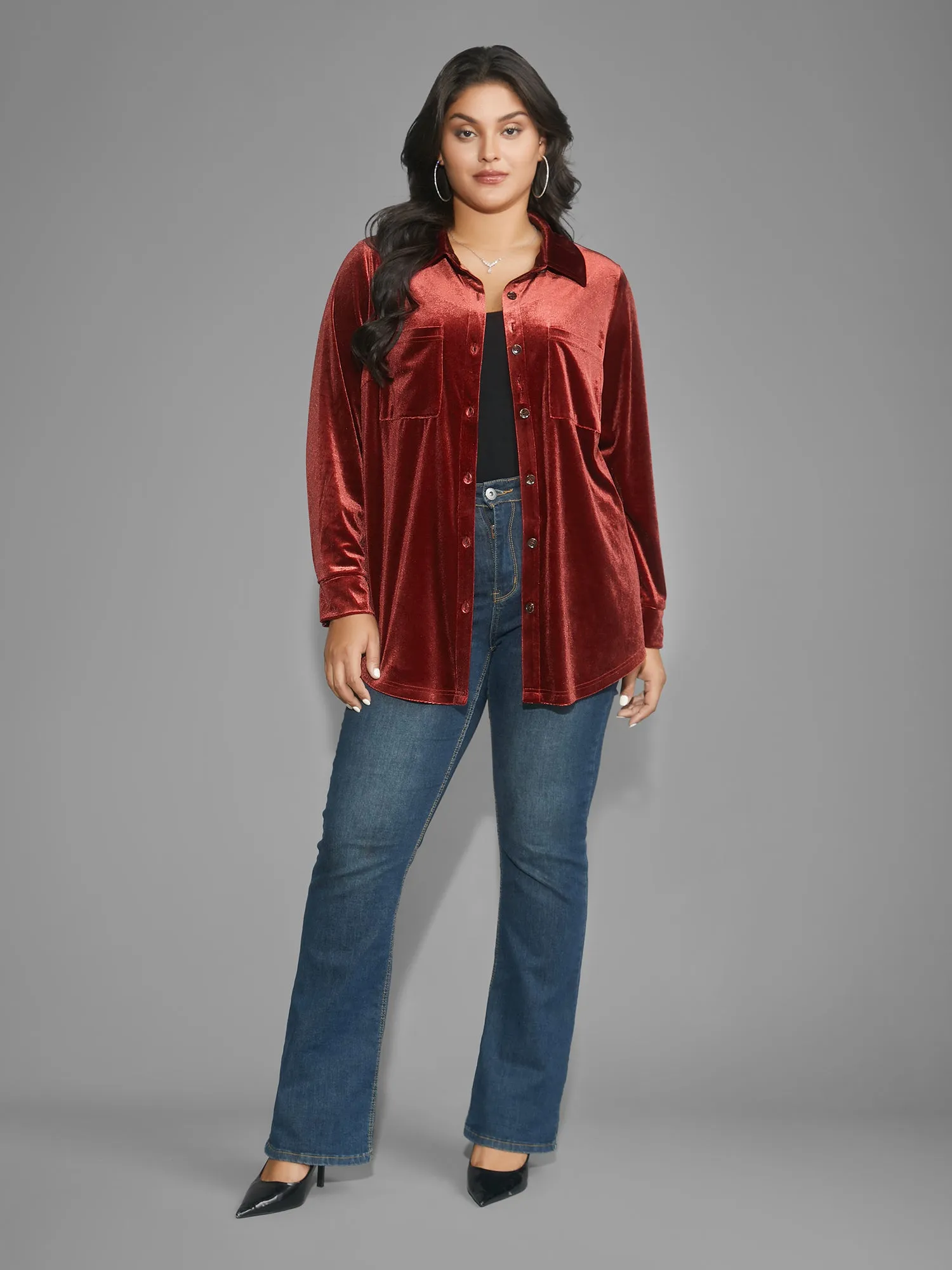 Velvet Curved Hem Gathered Shirt sold by Bloomchic product image thumbnail 2