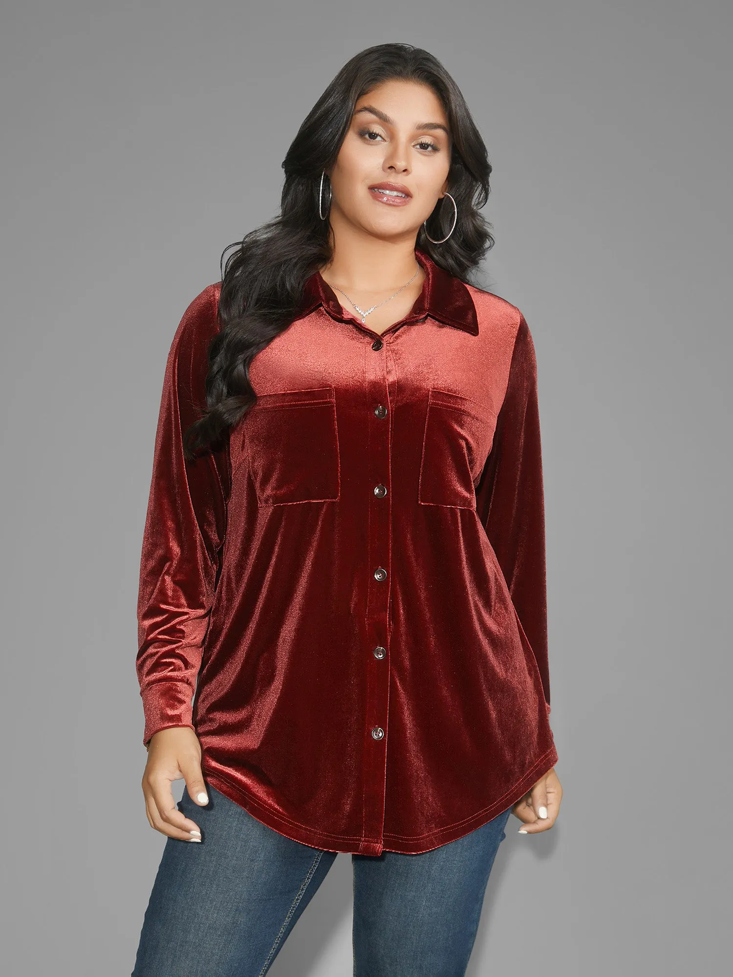 Velvet Curved Hem Gathered Shirt sold by Bloomchic product image thumbnail 3