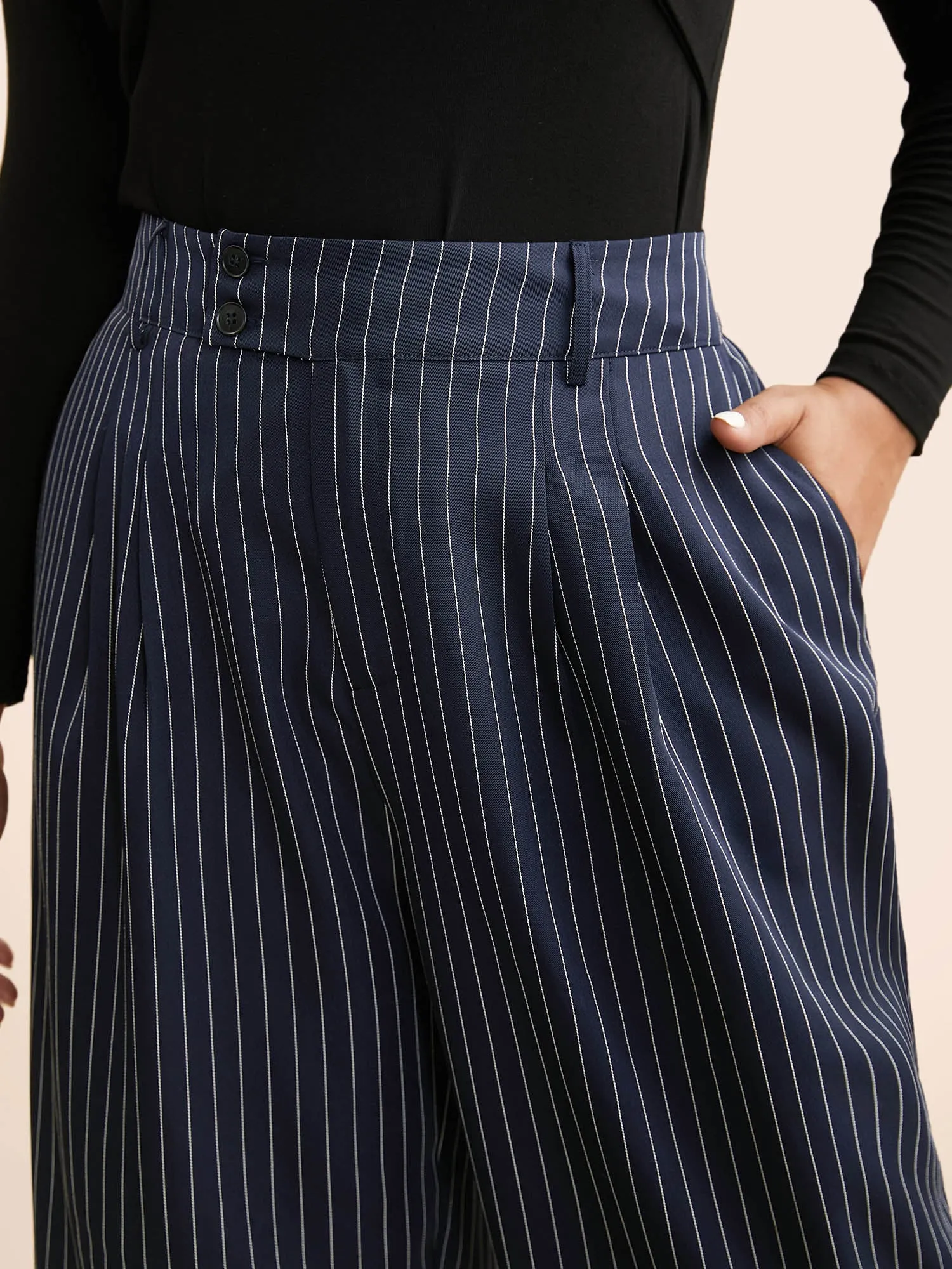 Striped Button Detail Mid Rise Wide Leg Pants sold by Bloomchic product image thumbnail 4