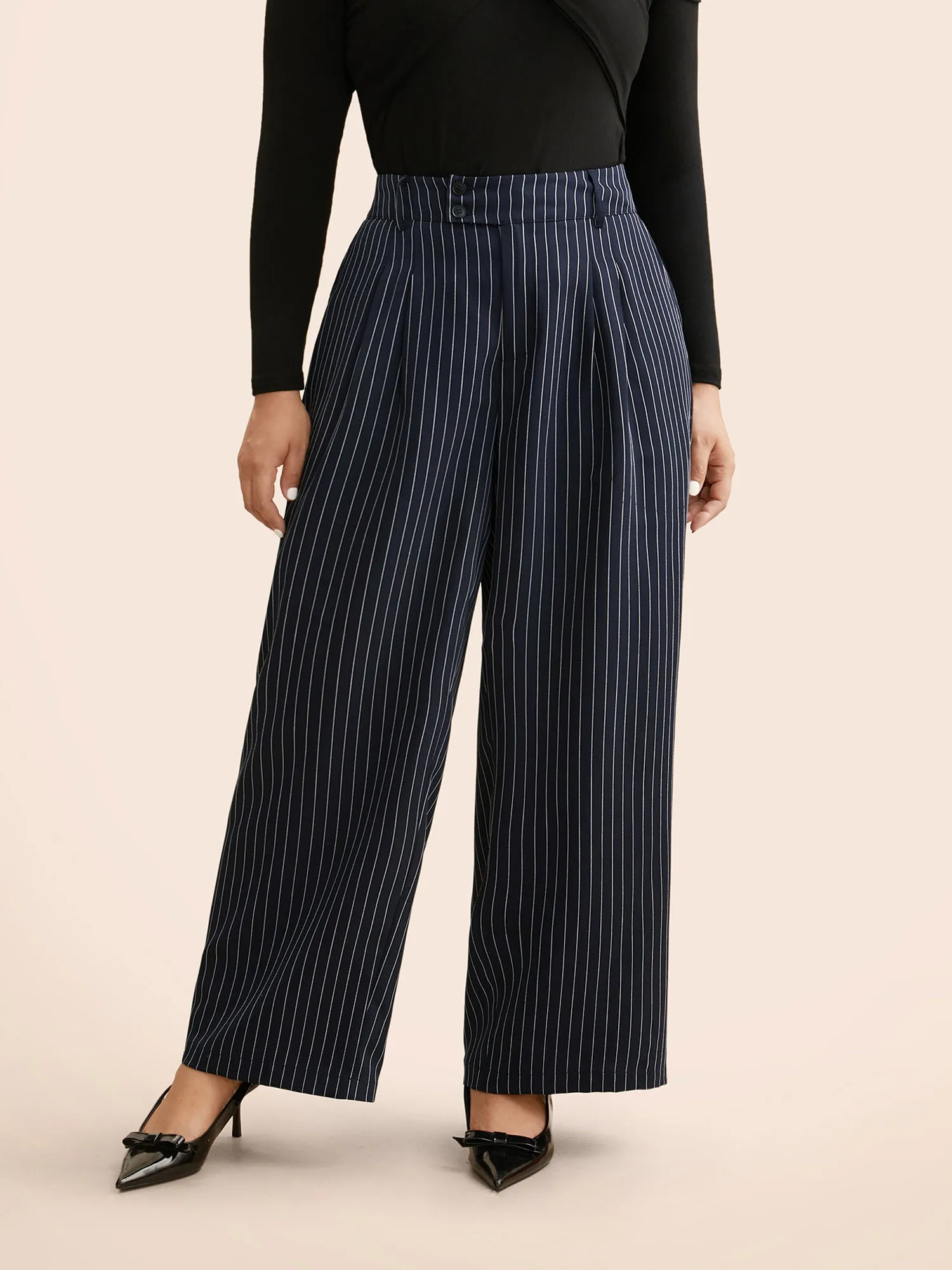 Striped Button Detail Mid Rise Wide Leg Pants sold by Bloomchic product image thumbnail 5