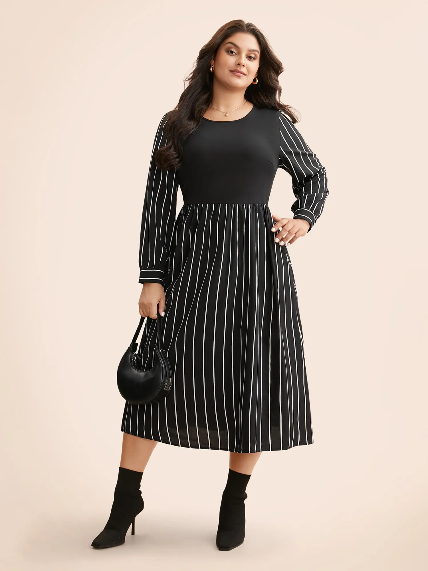 Round Neck Striped Patchwork Midi Dress sold by Bloomchic product image thumbnail 3