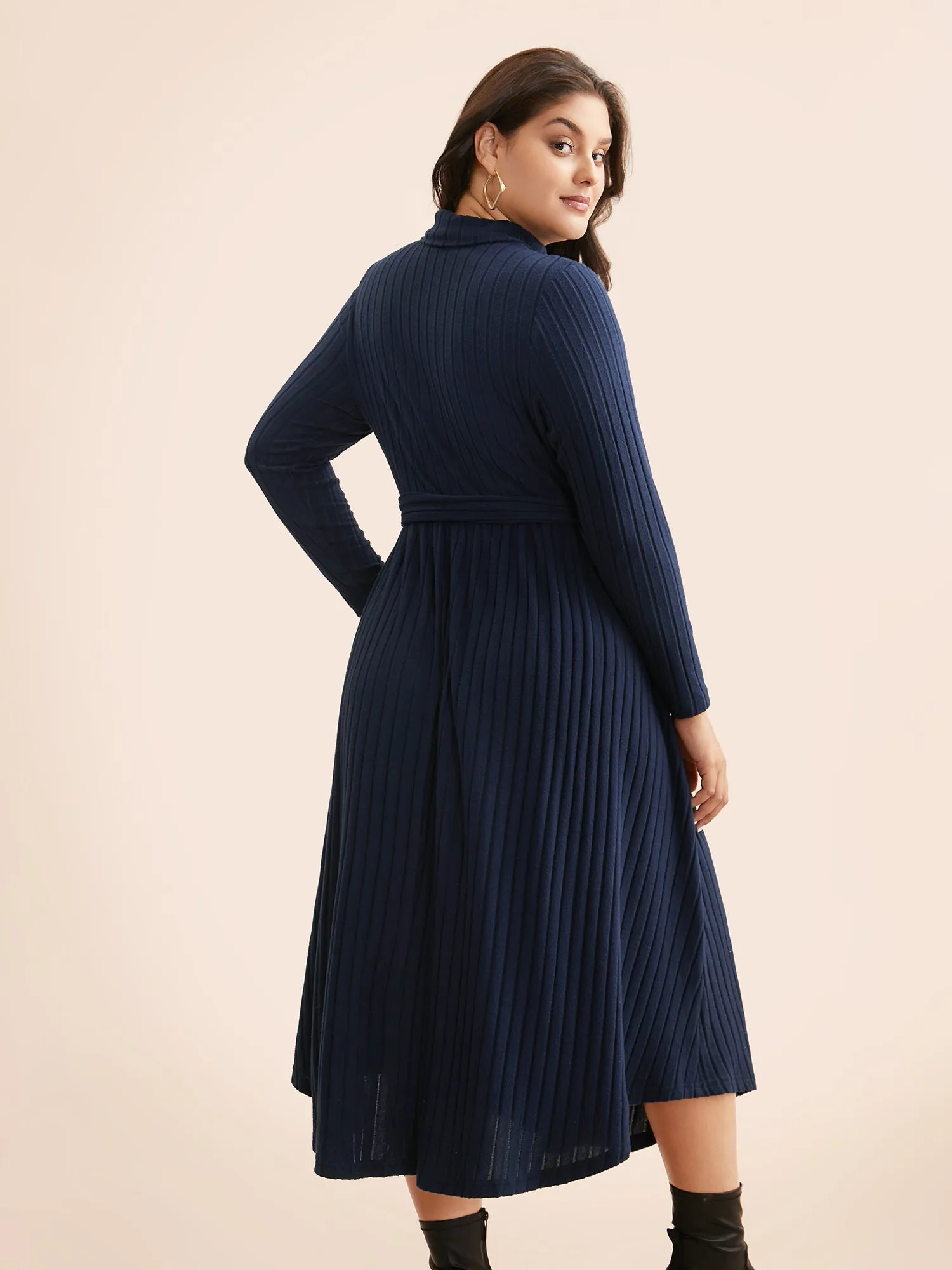 Plain Turtleneck Arc Hem Belted Dress sold by Bloomchic product image thumbnail 3