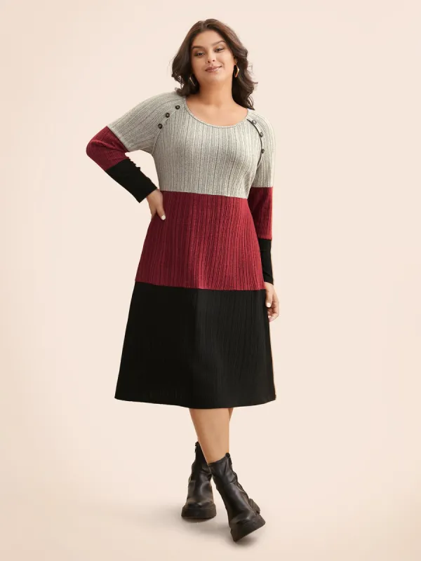 Contrast Patchwork Button Detail Raglan Sleeve Dress sold by Bloomchic