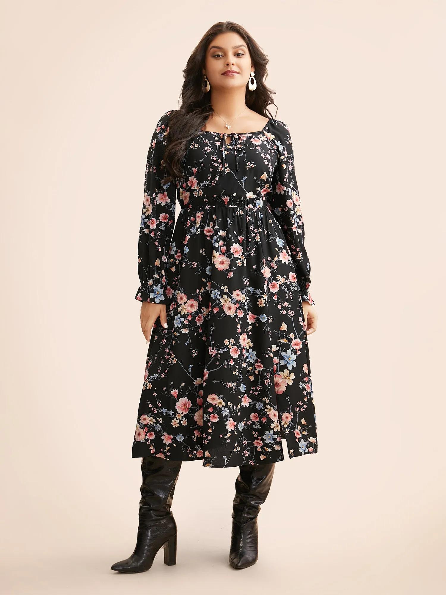 Floral Tie Knot Split Hem Dress sold by Bloomchic product image thumbnail 4