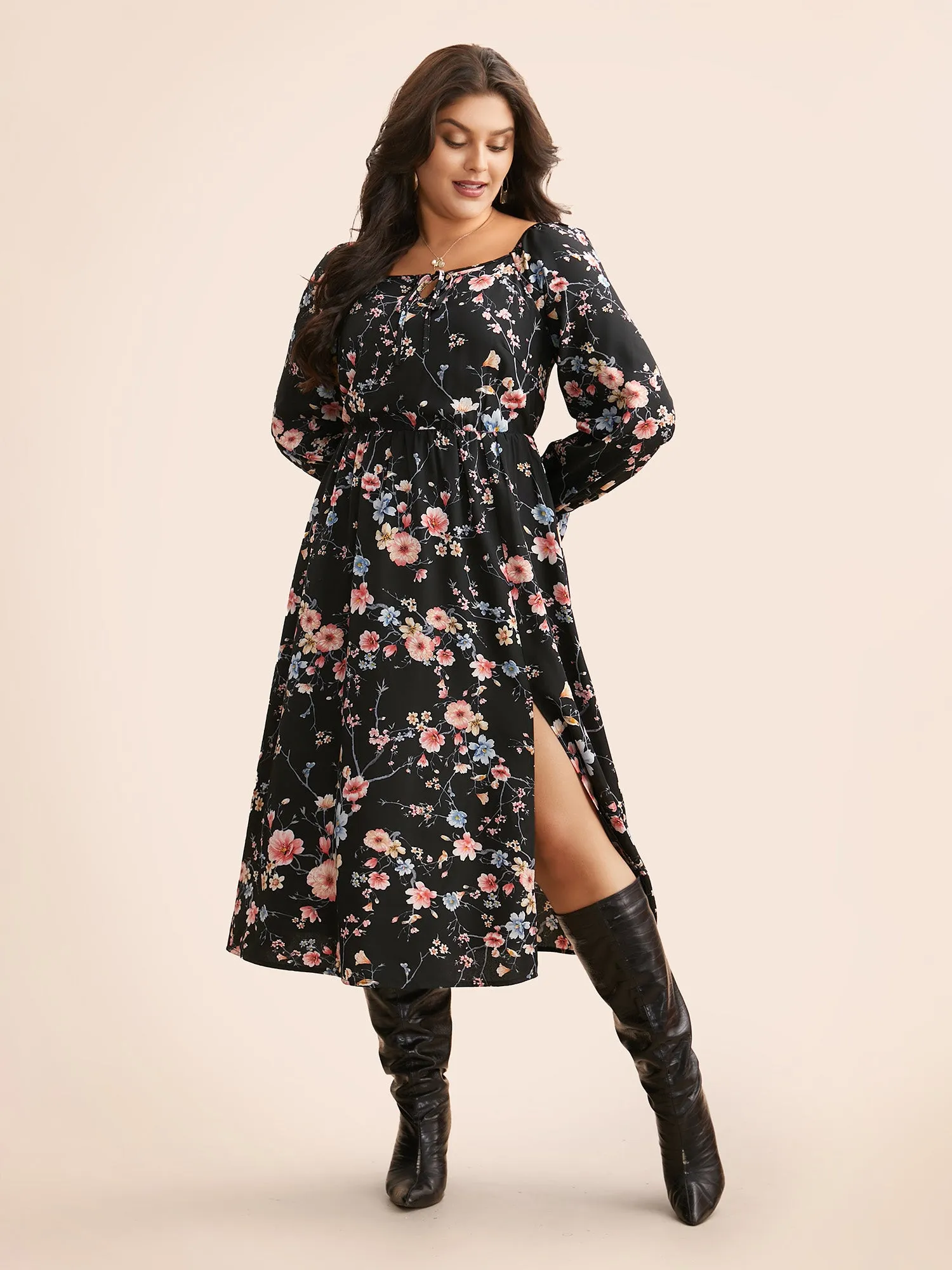 Floral Tie Knot Split Hem Dress sold by Bloomchic product image thumbnail 3