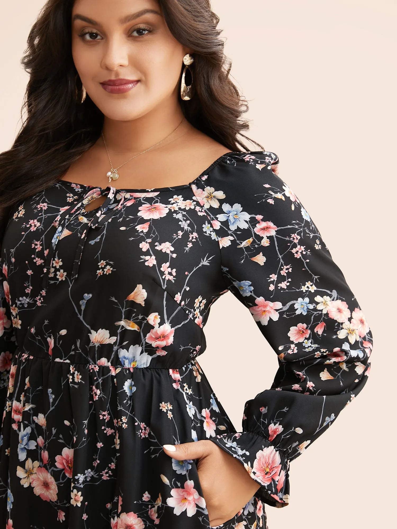 Floral Tie Knot Split Hem Dress sold by Bloomchic product image thumbnail 2