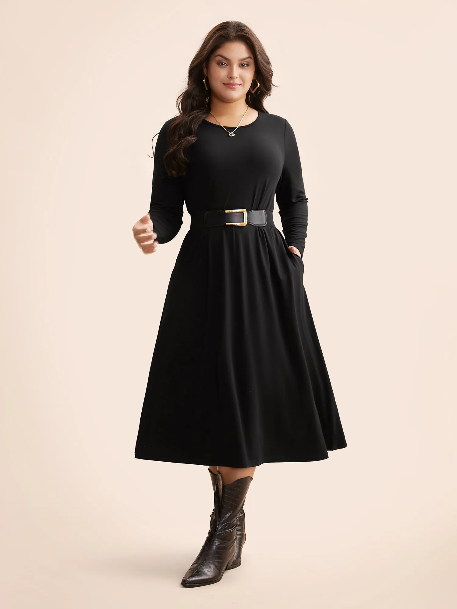 Crew Neck High Stretchy Knit Dress sold by Bloomchic product image thumbnail 4