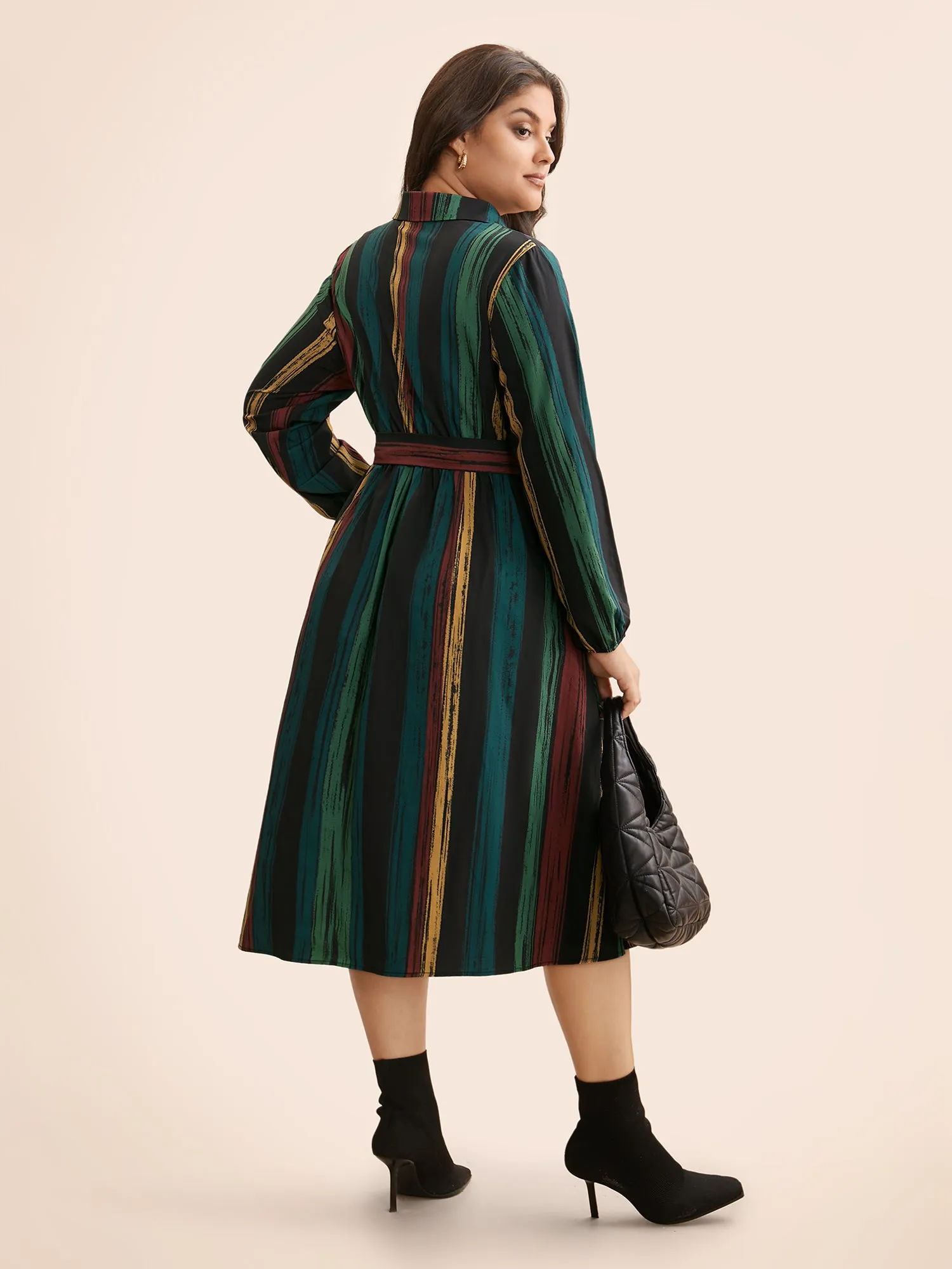 Colored Striped Belted Lantern Sleeve Dress sold by Bloomchic product image thumbnail 5