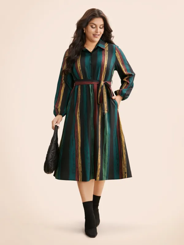 Colored Striped Belted Lantern Sleeve Dress sold by Bloomchic