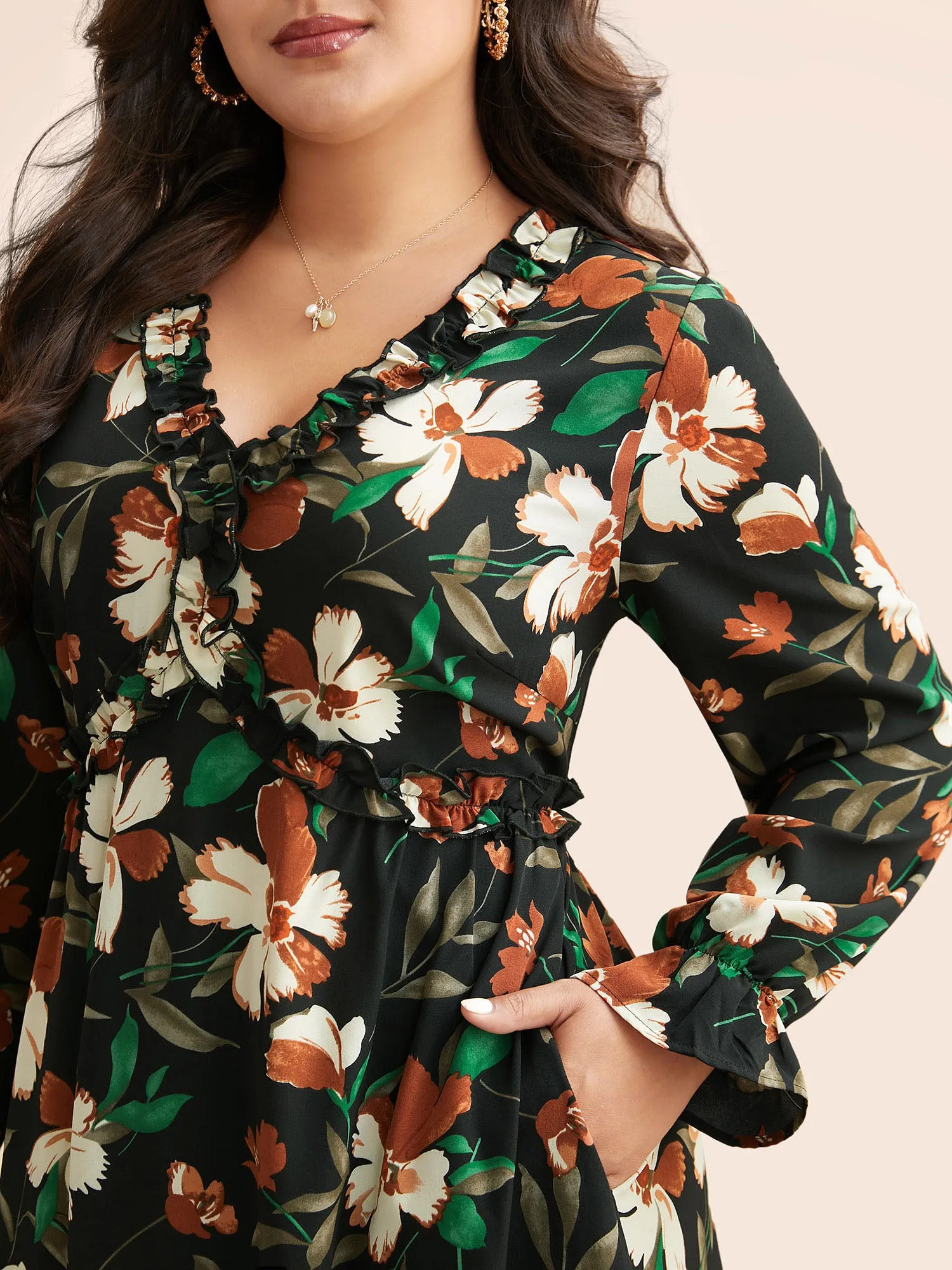 Floral Elastic Waist Frill Trim Midi Dress sold by Bloomchic product image thumbnail 2