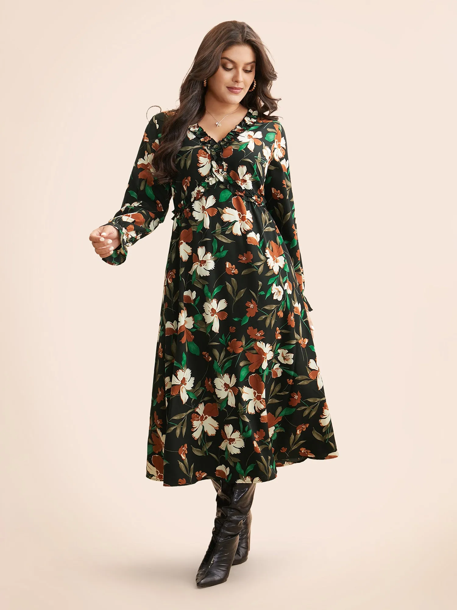Floral Elastic Waist Frill Trim Midi Dress sold by Bloomchic product image thumbnail 3