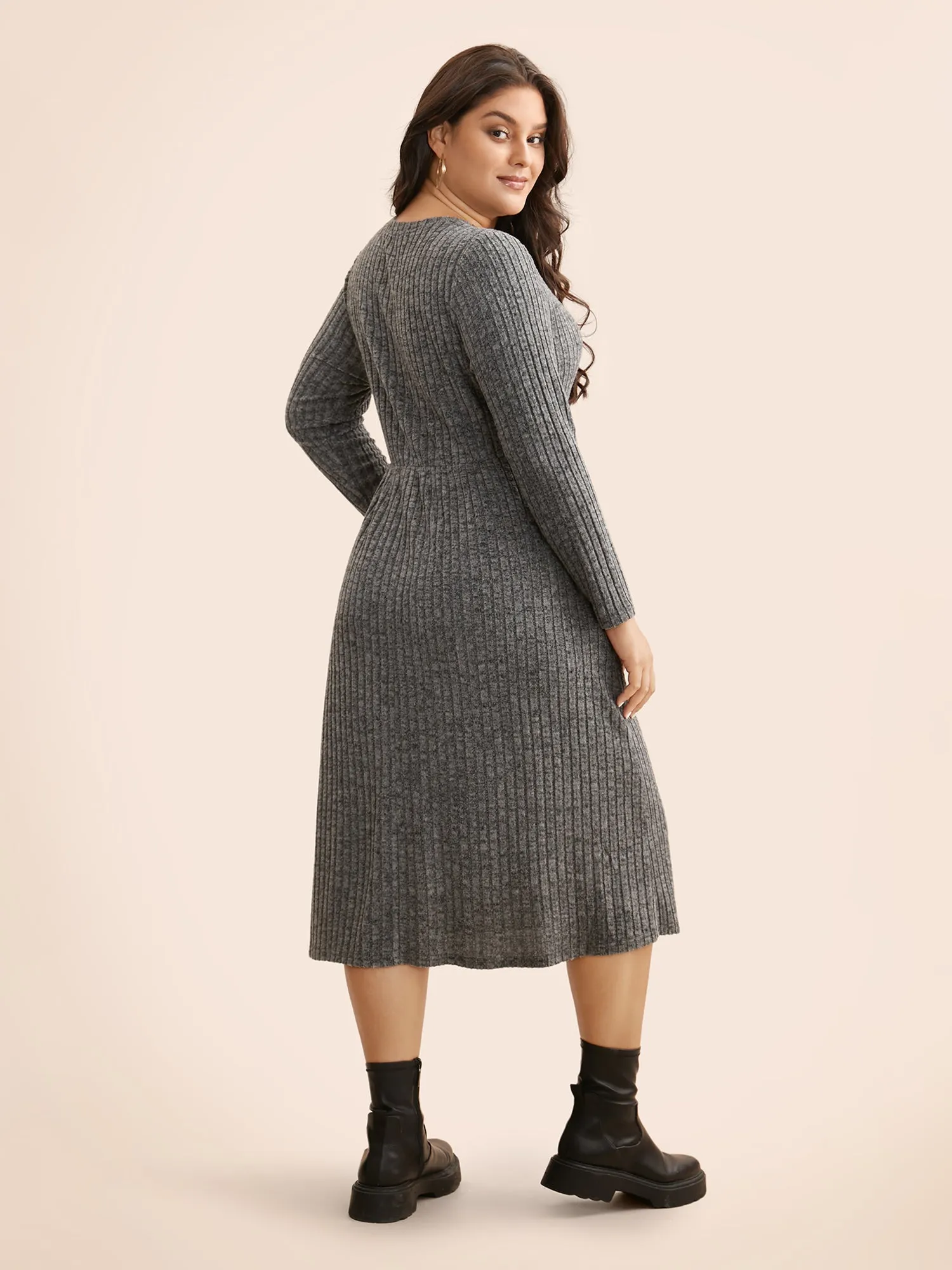 Crew Neck Button Detail Slim Fit Dress sold by Bloomchic product image thumbnail 5