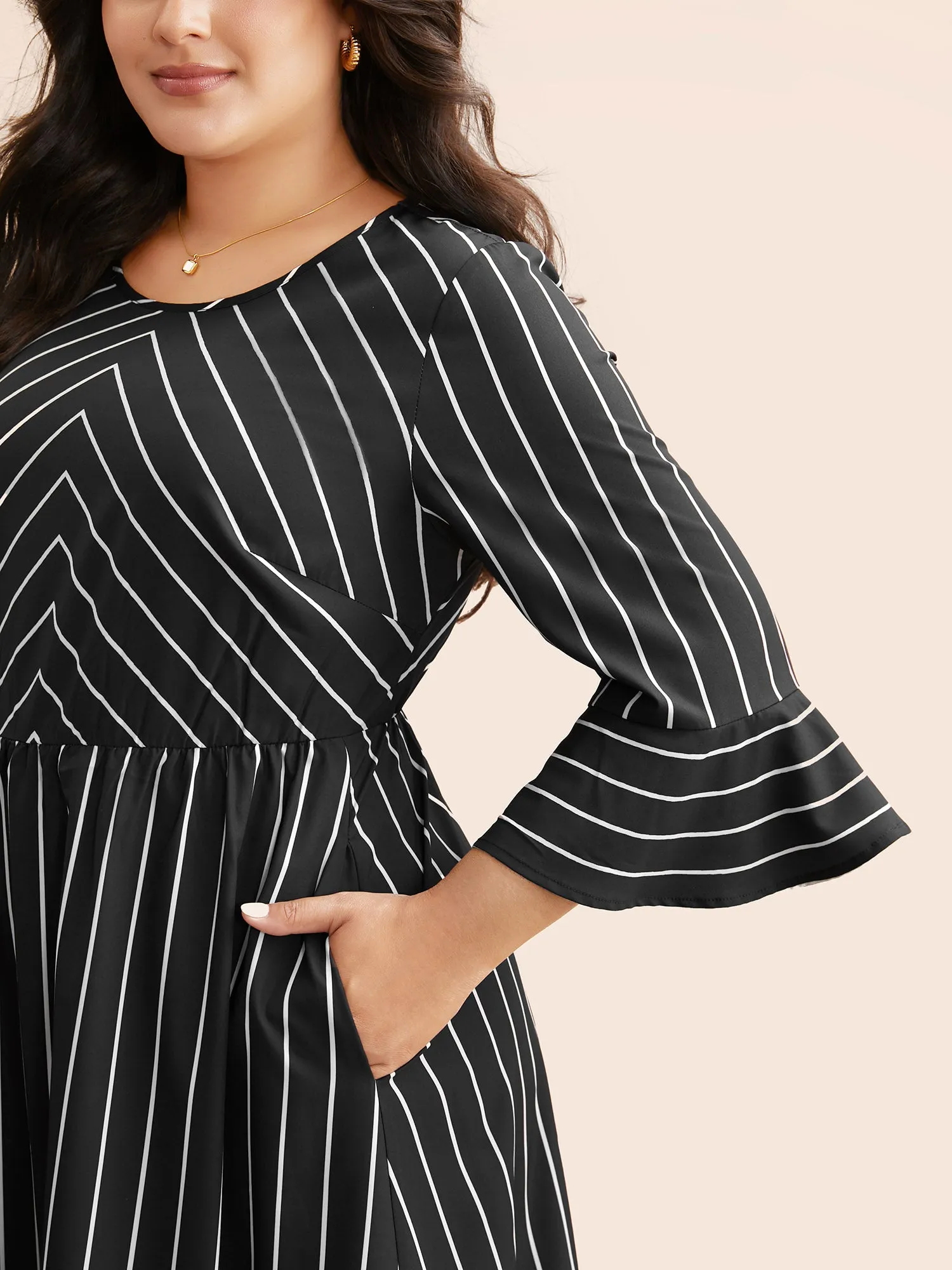 Striped Flutter Sleeve Midi Dress sold by Bloomchic product image thumbnail 2