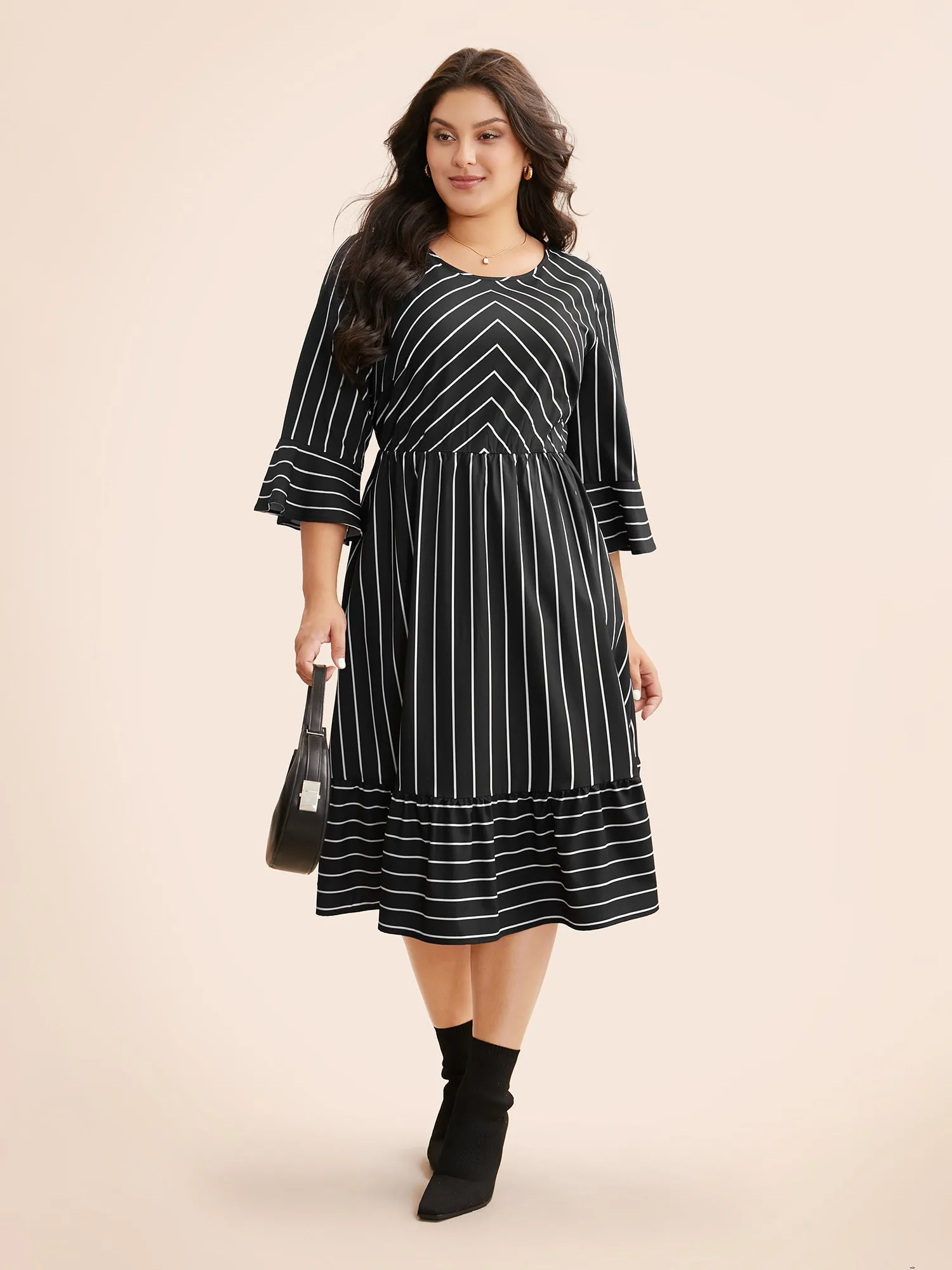 Striped Flutter Sleeve Midi Dress sold by Bloomchic product image thumbnail 3