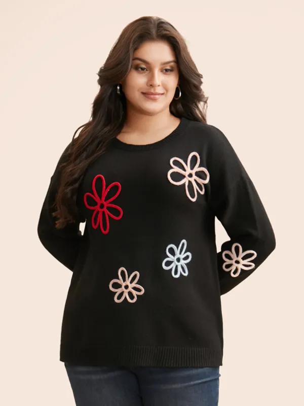 Crochet Floral Crew Neck Pullover sold by Bloomchic