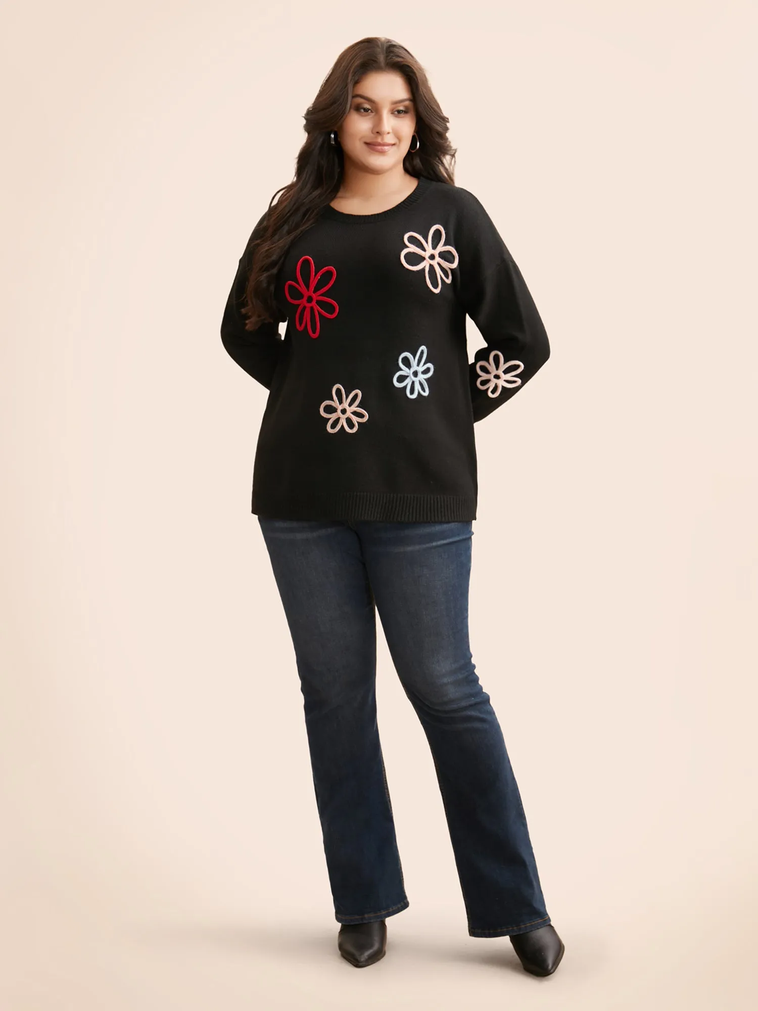 Crochet Floral Crew Neck Pullover sold by Bloomchic product image thumbnail 4