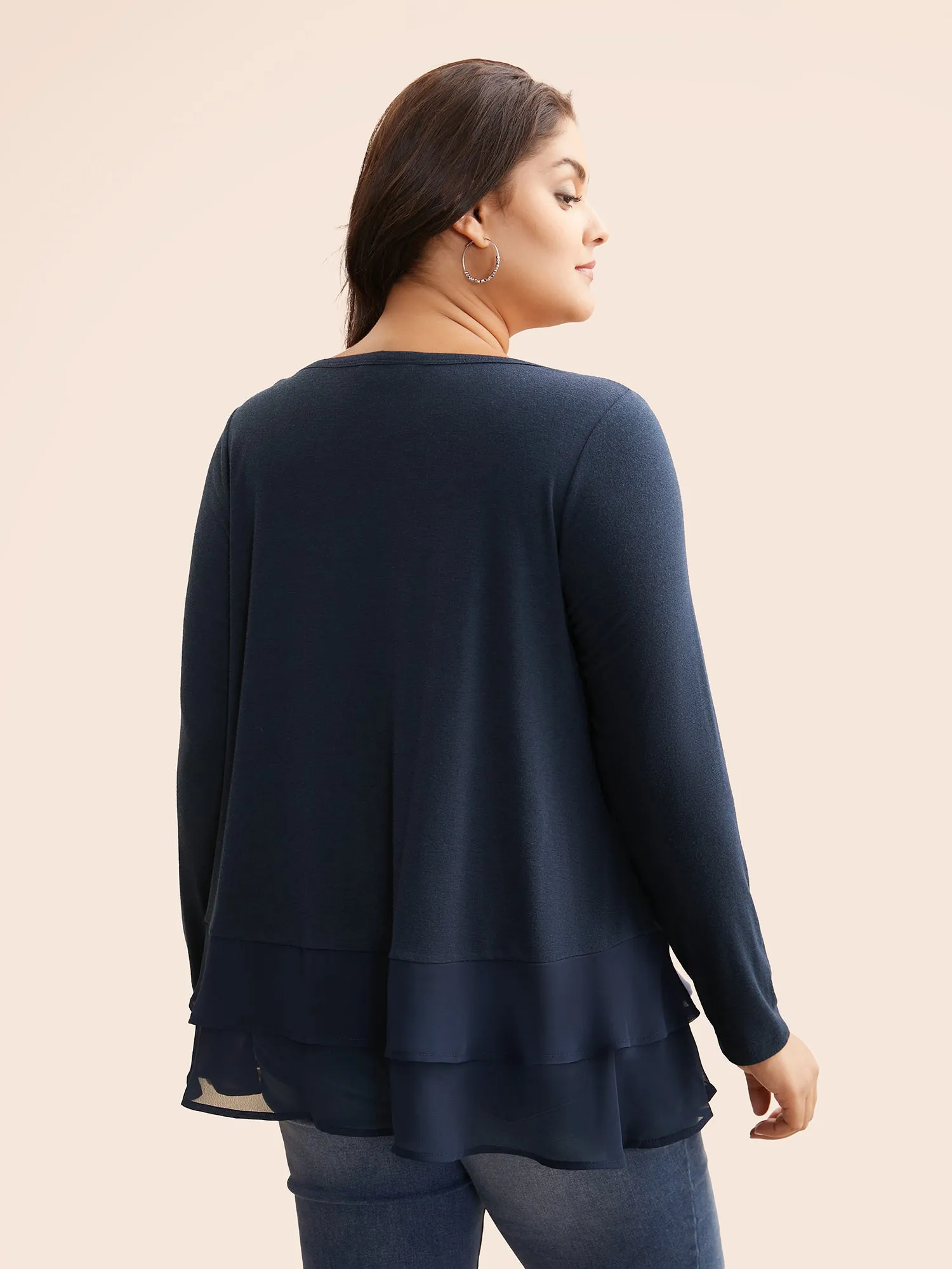 Boat Neck Patchwork Mesh Ruffles Top sold by Bloomchic product image thumbnail 5