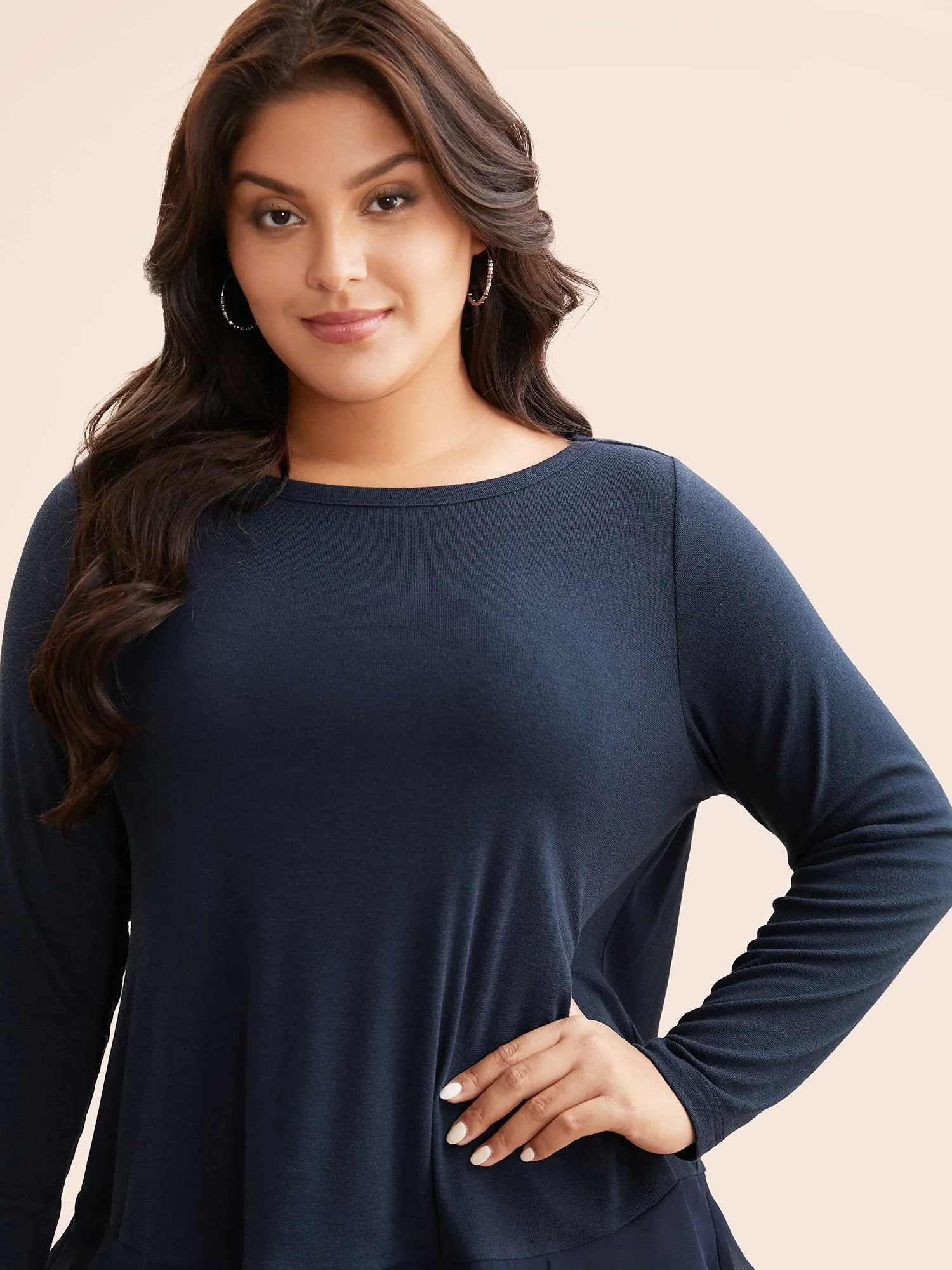 Boat Neck Patchwork Mesh Ruffles Top sold by Bloomchic product image thumbnail 3