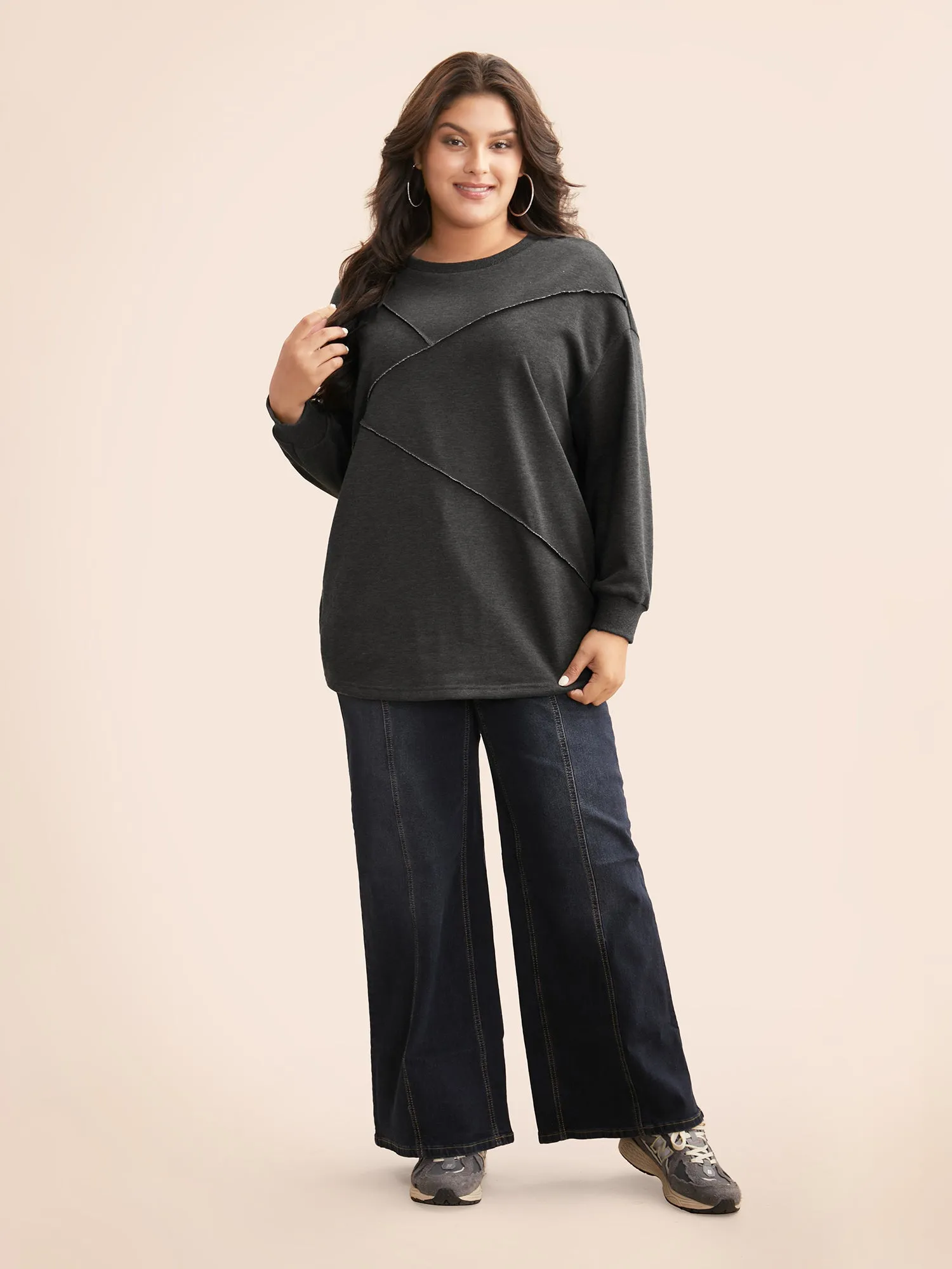 Tucked Seam Drop Shoulder Sleeve Sweatshirt sold by Bloomchic product image thumbnail 2