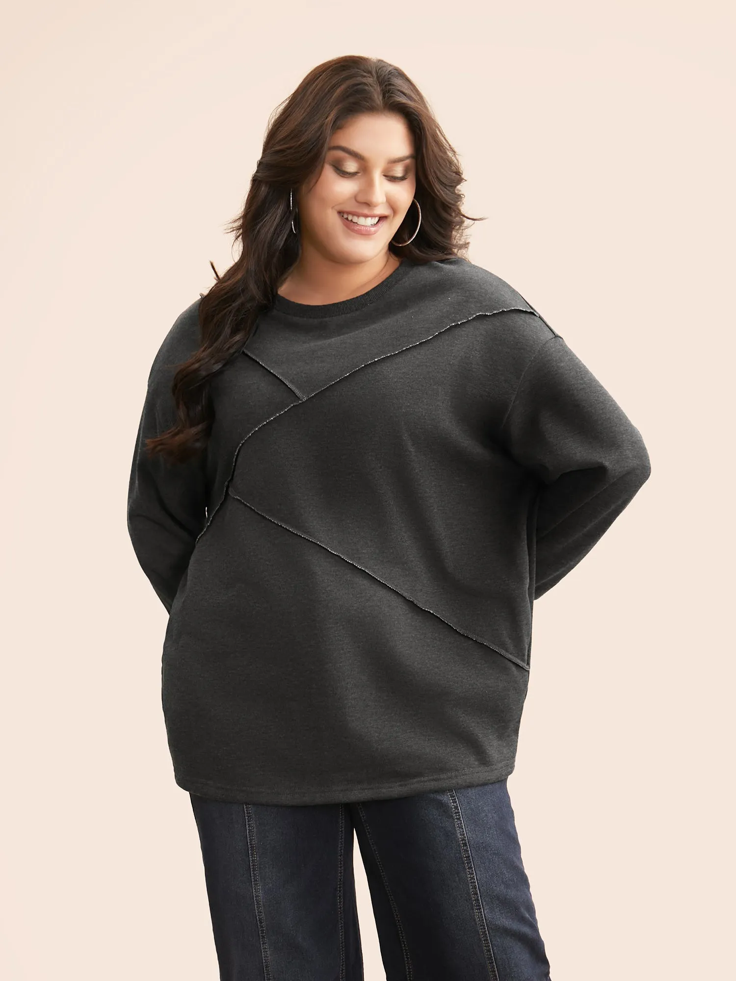 Tucked Seam Drop Shoulder Sleeve Sweatshirt sold by Bloomchic product image thumbnail 3