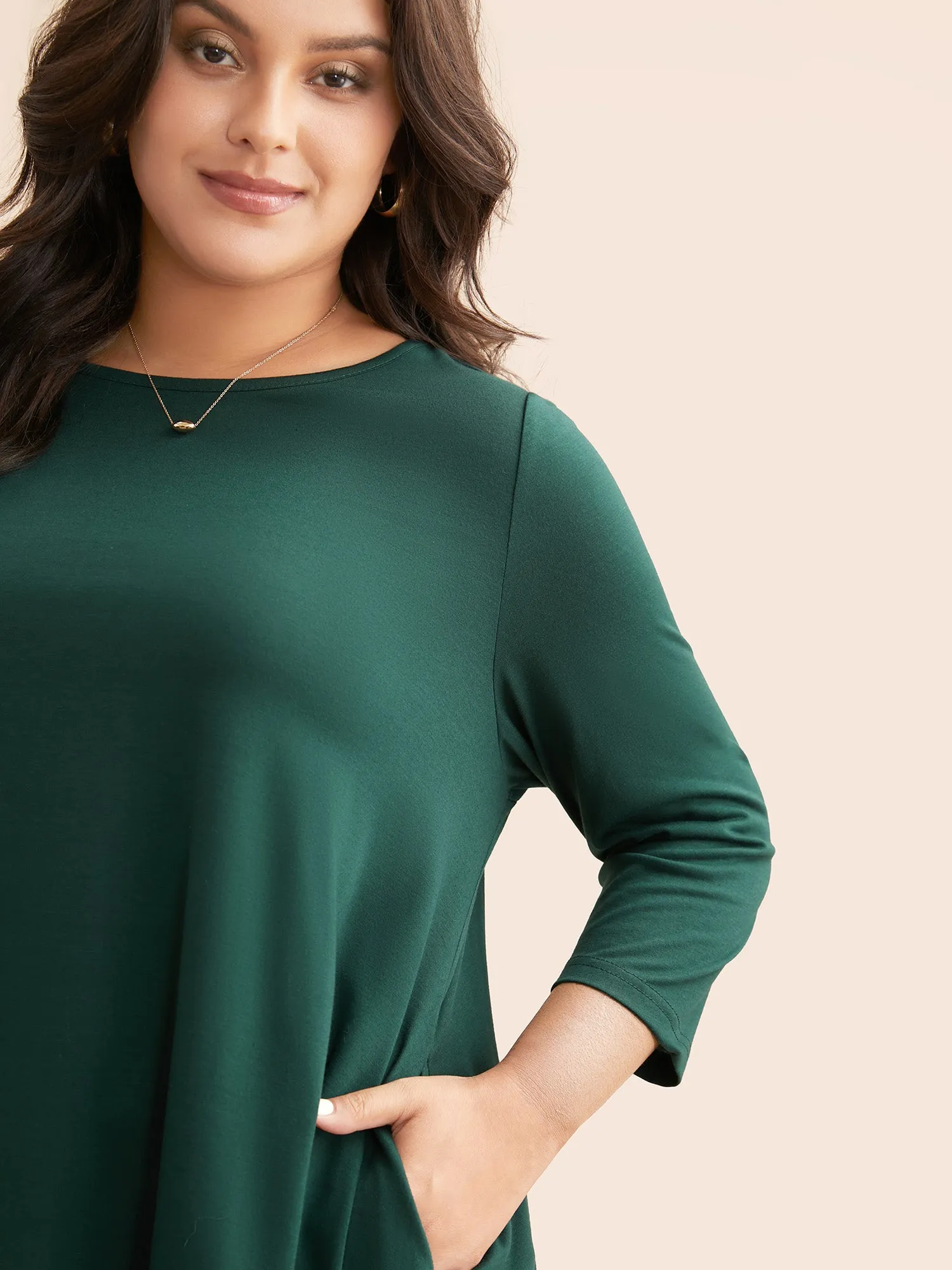 Solid Crew Neck Medium Stretch T-shirt sold by Bloomchic product image thumbnail 3