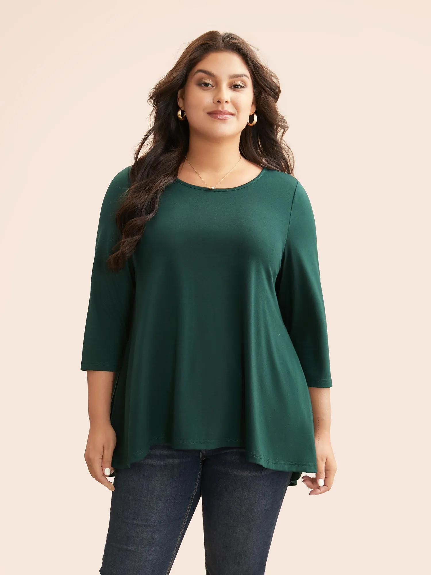 Solid Crew Neck Medium Stretch T-shirt sold by Bloomchic product image thumbnail 2