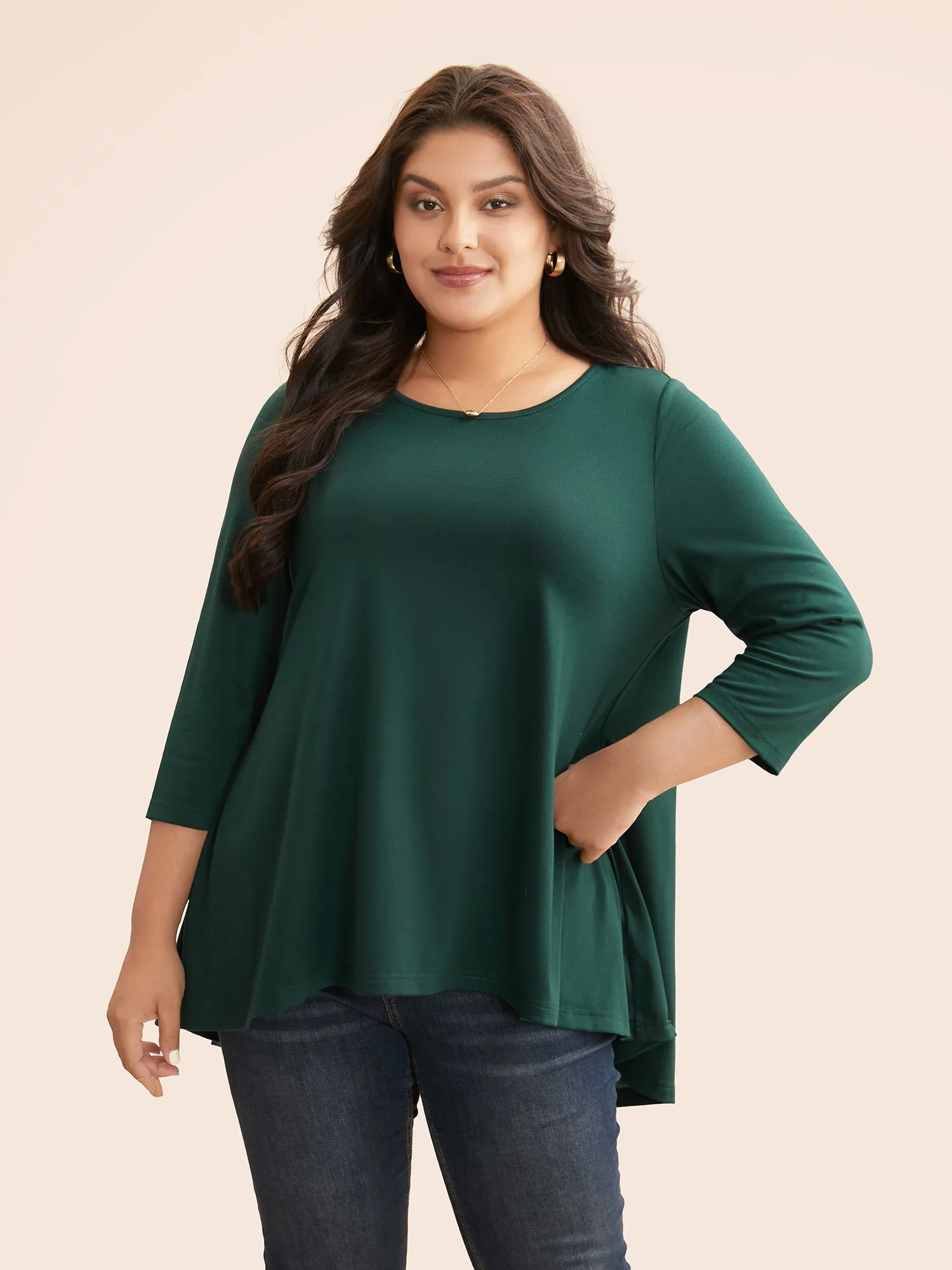 Solid Crew Neck Medium Stretch T-shirt sold by Bloomchic product image thumbnail 4