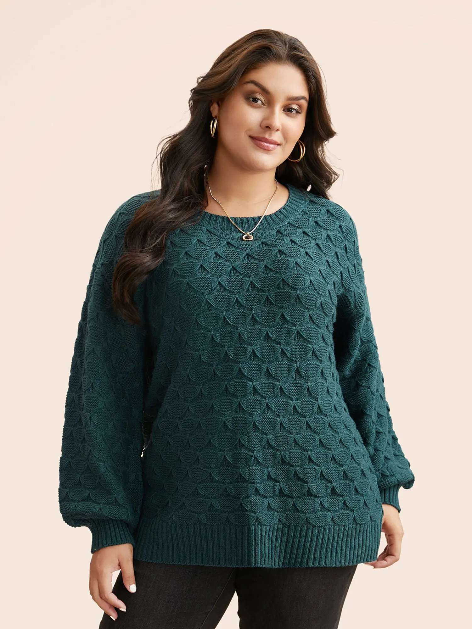Fish Scale Texture Drop Shoulder Pullover sold by Bloomchic