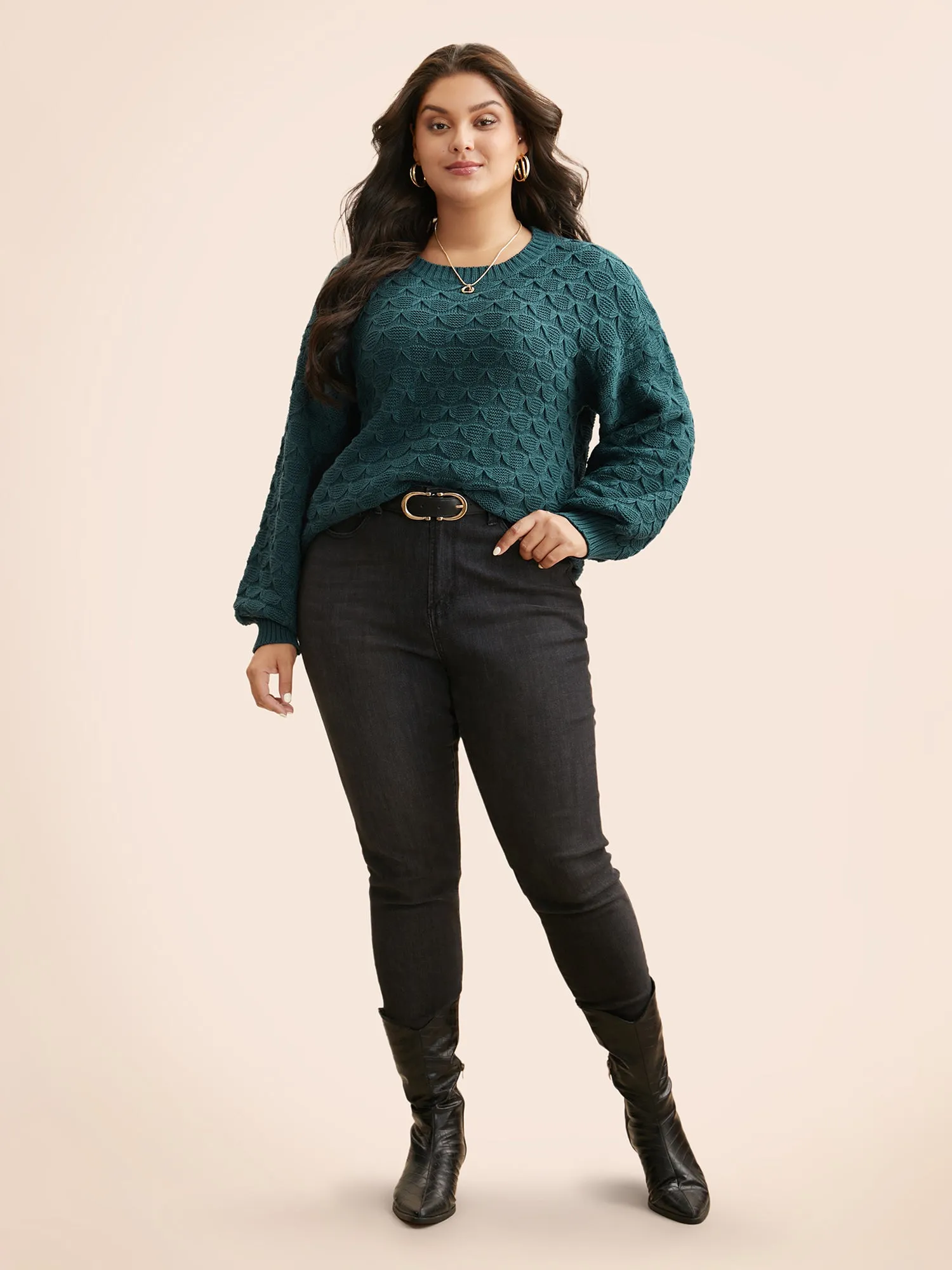 Fish Scale Texture Drop Shoulder Pullover sold by Bloomchic product image thumbnail 4