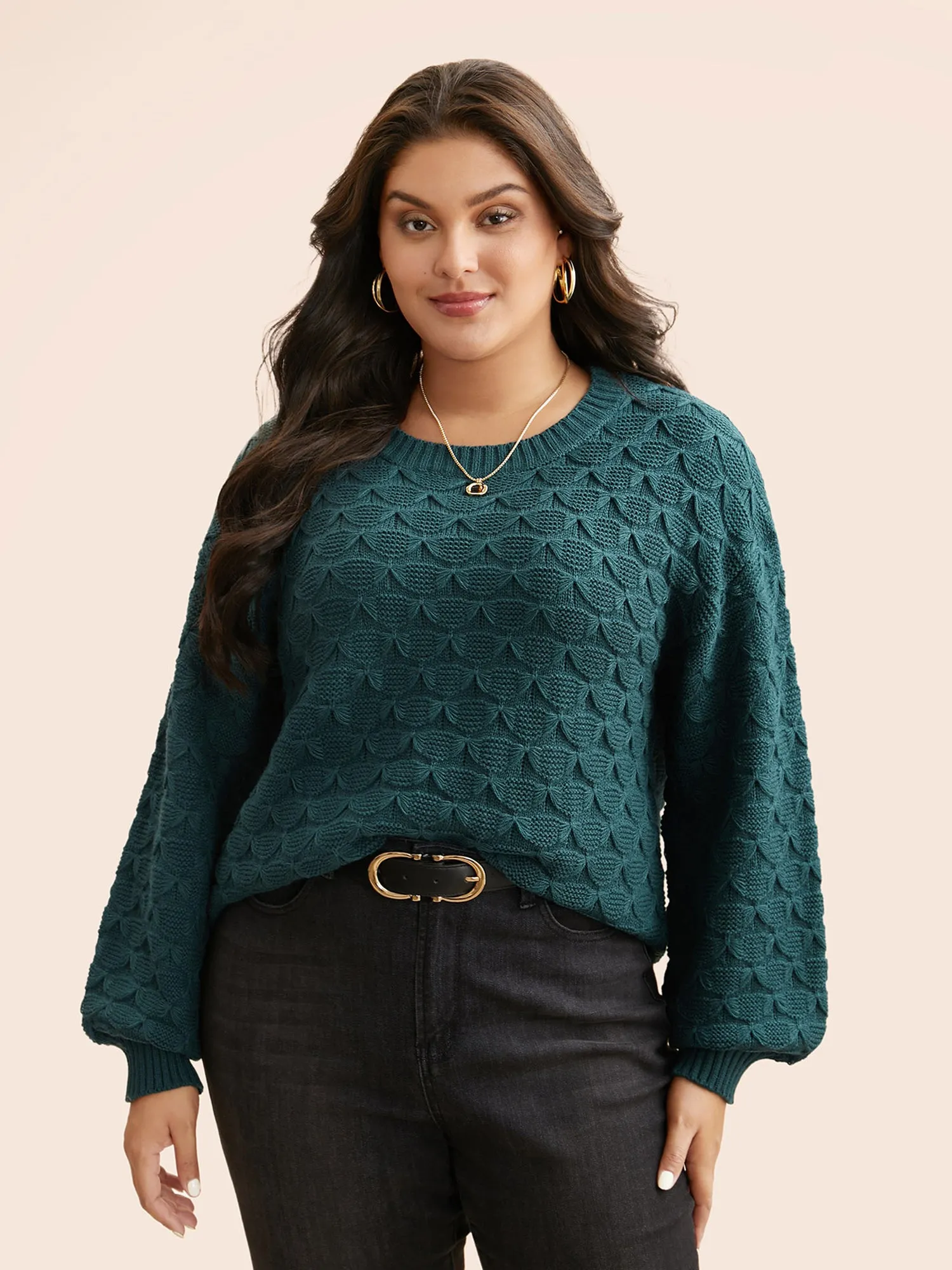 Fish Scale Texture Drop Shoulder Pullover sold by Bloomchic product image thumbnail 3