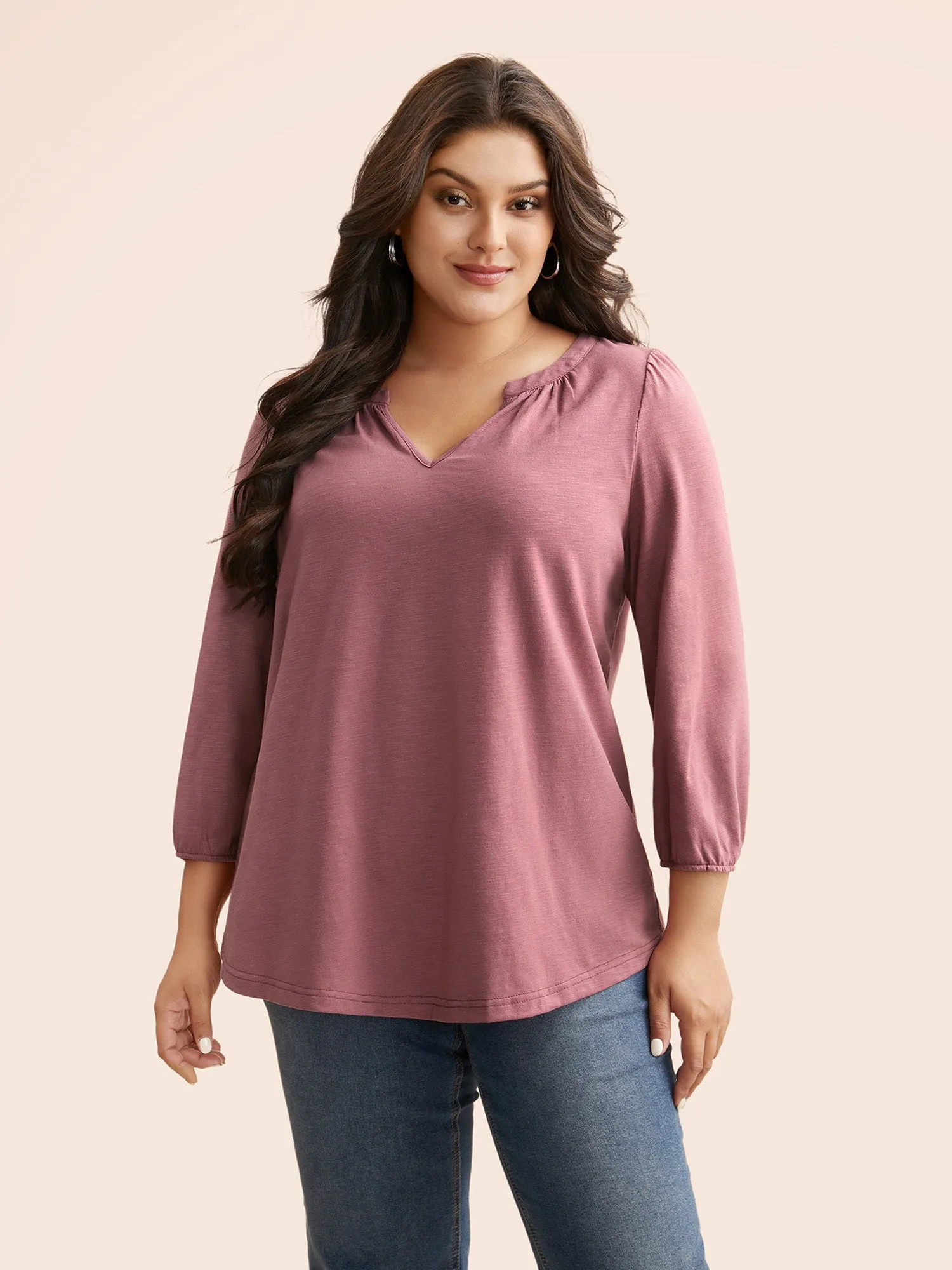 Notched Lantern Sleeve Gathered T-shirt sold by Bloomchic product image thumbnail 3